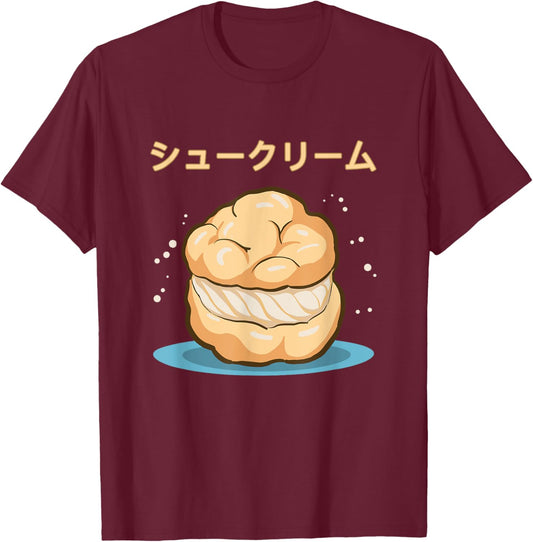 Cartoon Cream Puff Sweet Cup Cake Japanese Retro 90s Anime T-Shirt - T-Shirt | Maroon