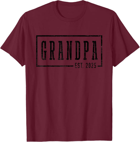 Grandpa 2025 Grandpa To Be Gifts Sleek Framed Design T-Shirt - T-Shirt | Maroon