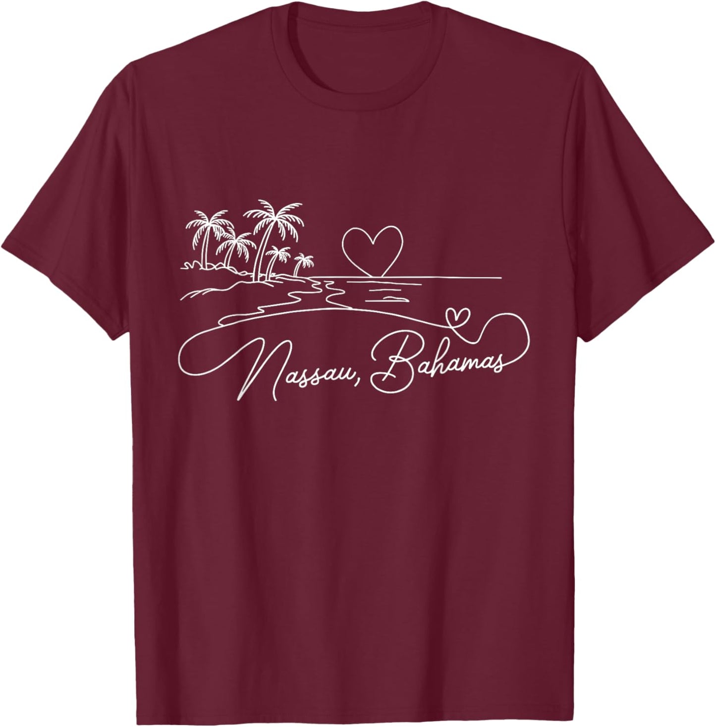 Nassau Bahamas Signature Heart Art Romantic Island Souvenir T-Shirt - T-Shirt | Maroon