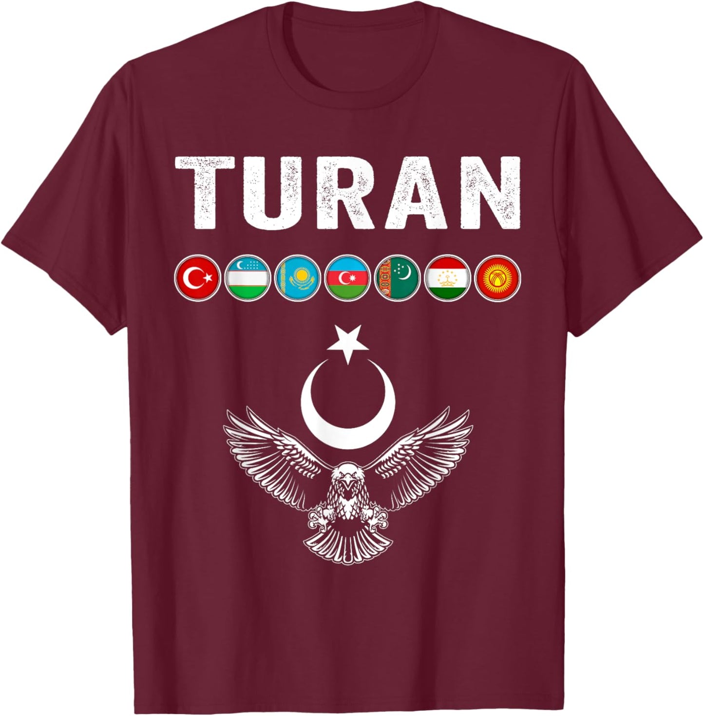 Turkiye,Kazakhstan,Gokturk,Turan,Turkey Flag,Turk Bayragi. T-Shirt - T-Shirt | Maroon