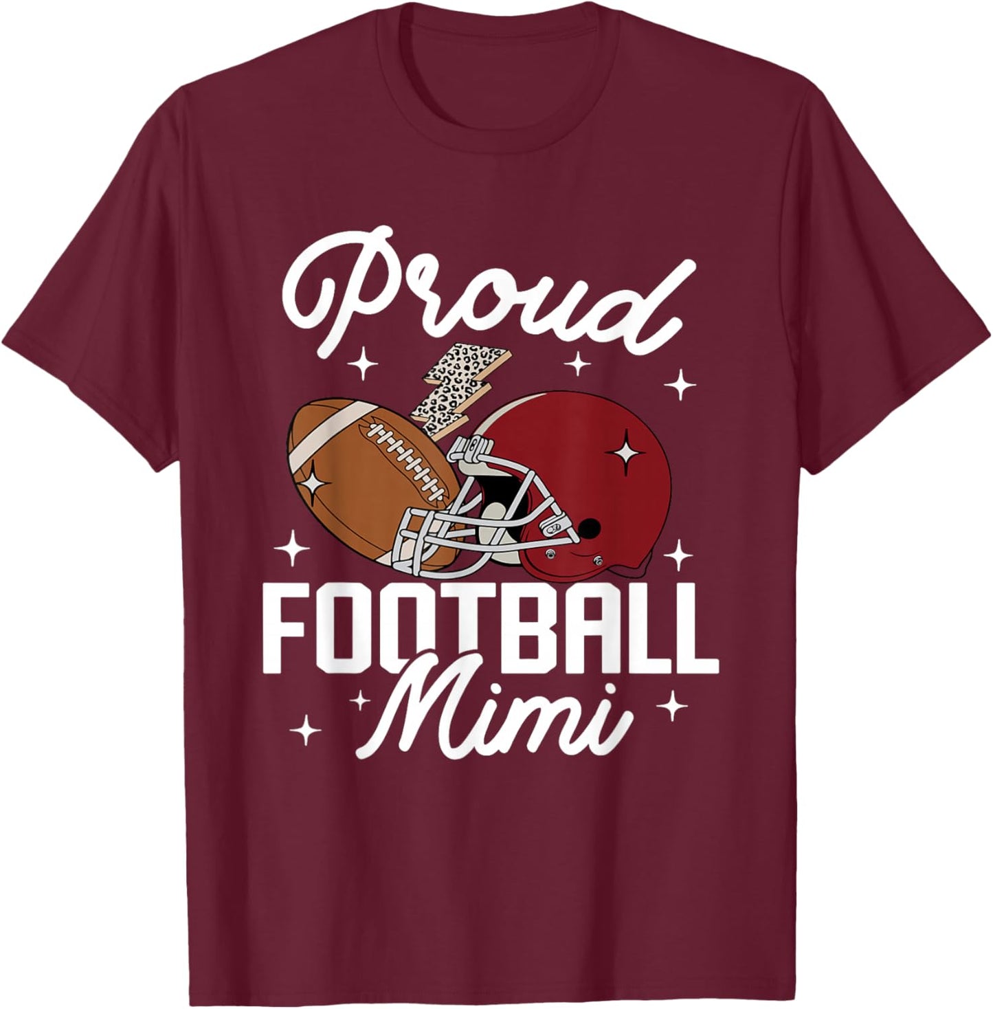 Proud Football Mimi Grandma Leopard American Football Family T-Shirt - T-Shirt | Maroon