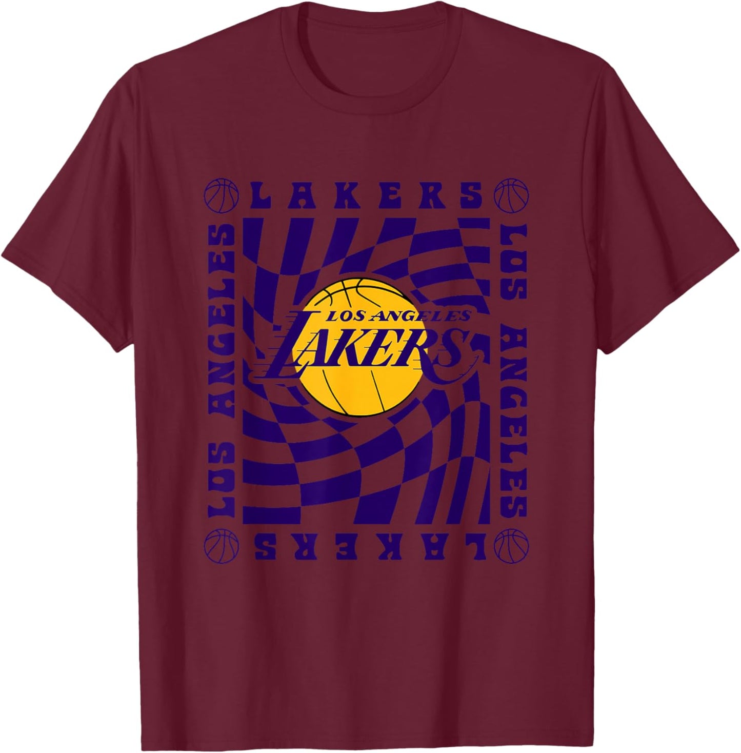 NBA Los Angeles Lakers Retro Checkerboard Wave T-Shirt - T-Shirt | Maroon