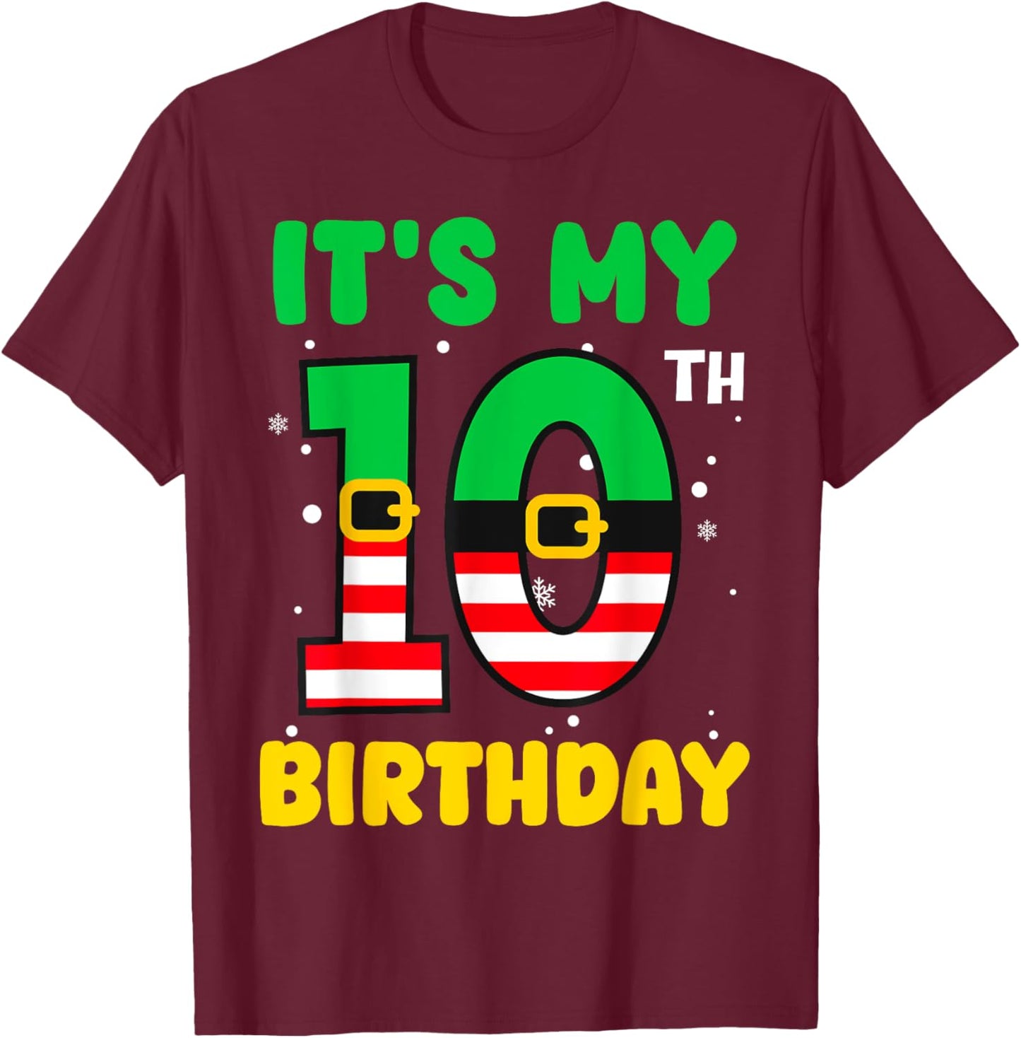 It's My 10th Birthday Christmas 10 Years Old Cute Xmas Funny T-Shirt - T-Shirt | Maroon