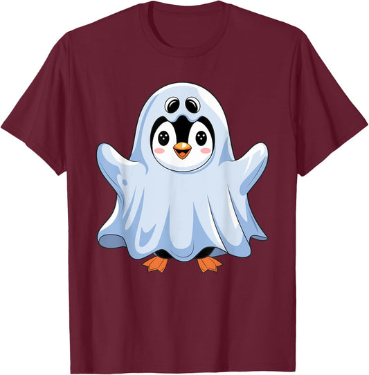 Penguin Halloween Cute Ghost Costume T-Shirt - T-Shirt | Maroon