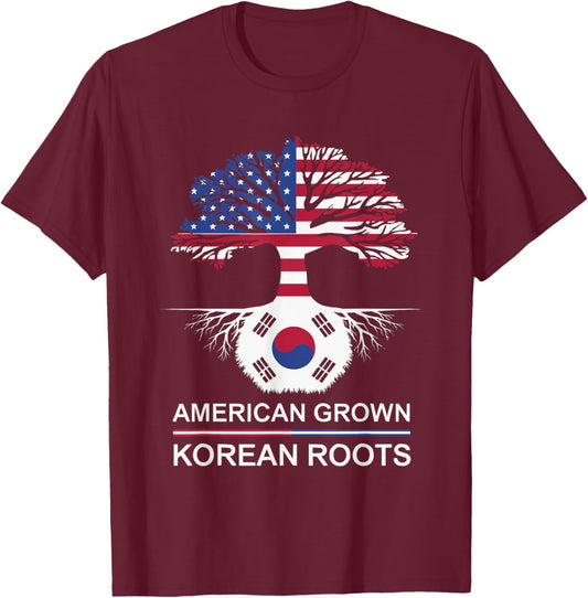 Half American Half Korean USA Flag South Korea America T-Shirt - T-Shirt | Maroon