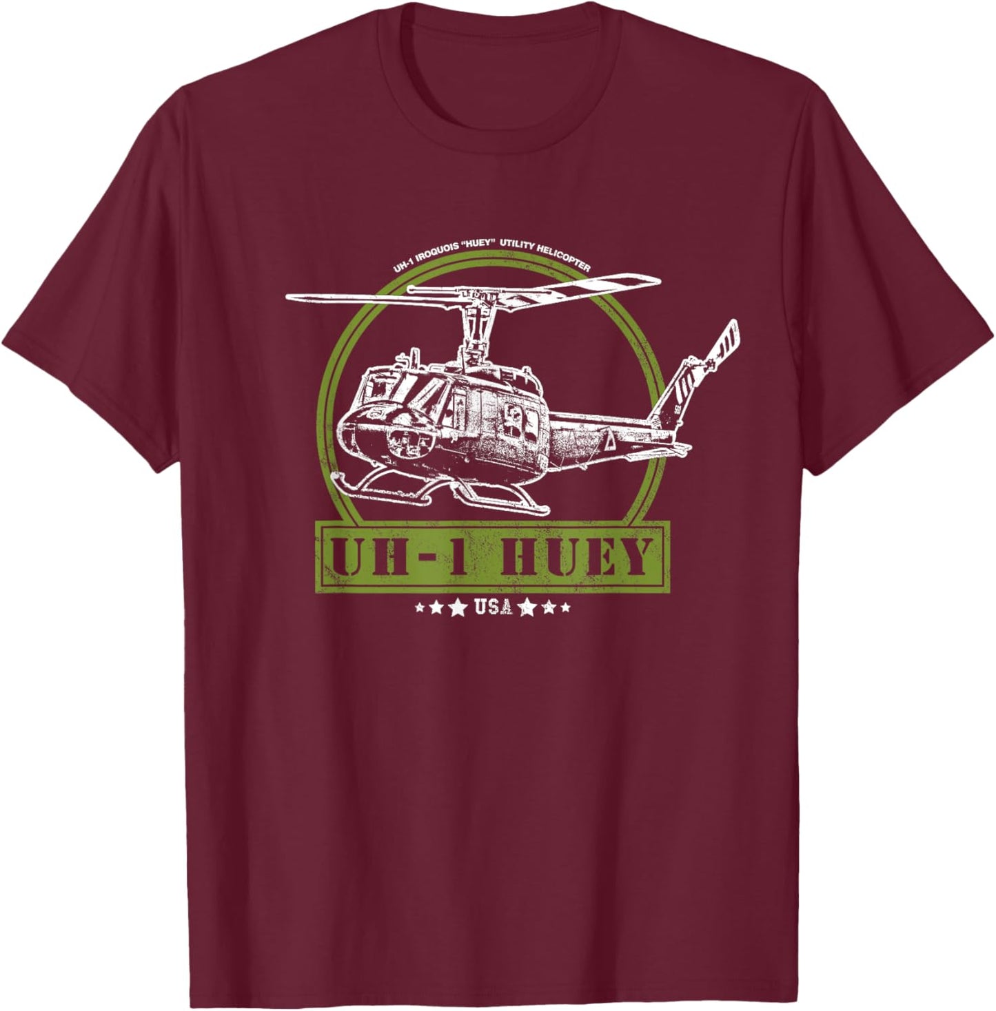 UH-1 Iroquois Huey Helicopter T-Shirt - T-Shirt | Maroon