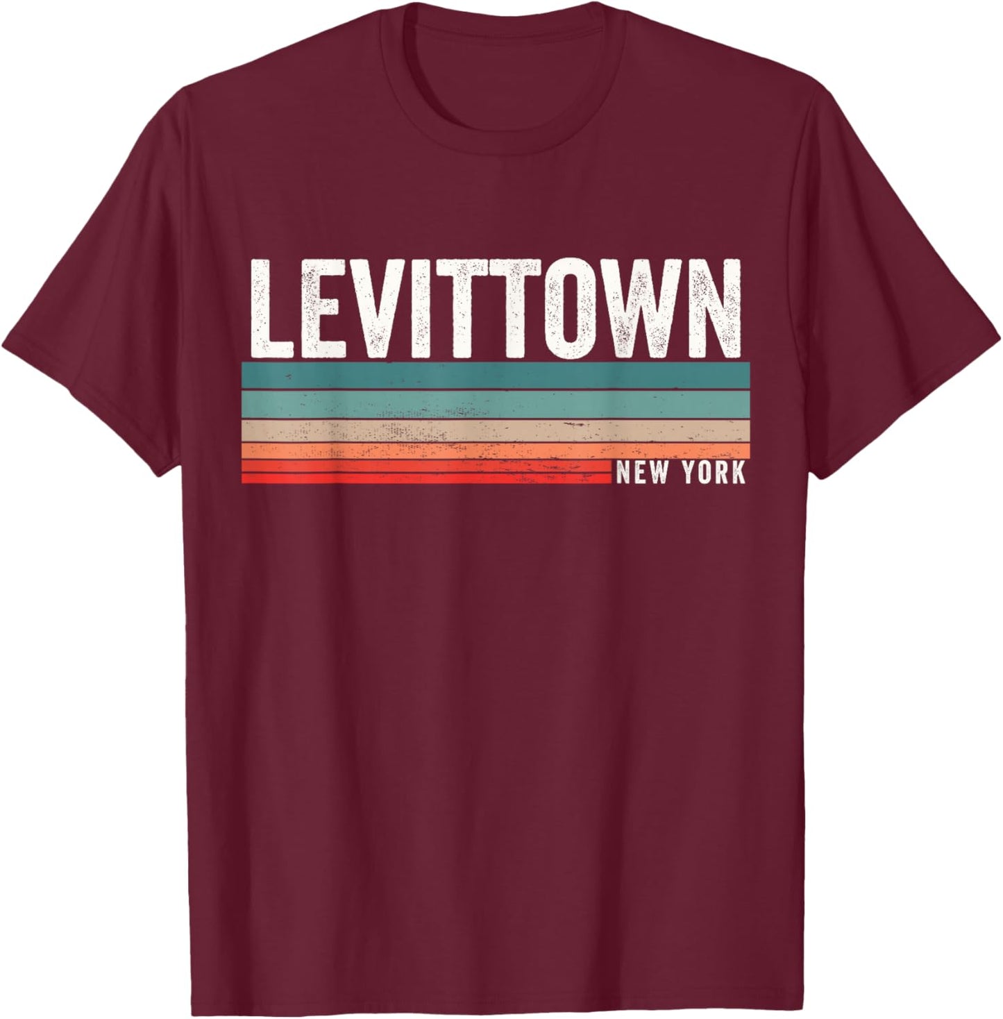 Levittown New York Retro Sunset, Levittown NY, Levittown T-Shirt - T-Shirt | Maroon