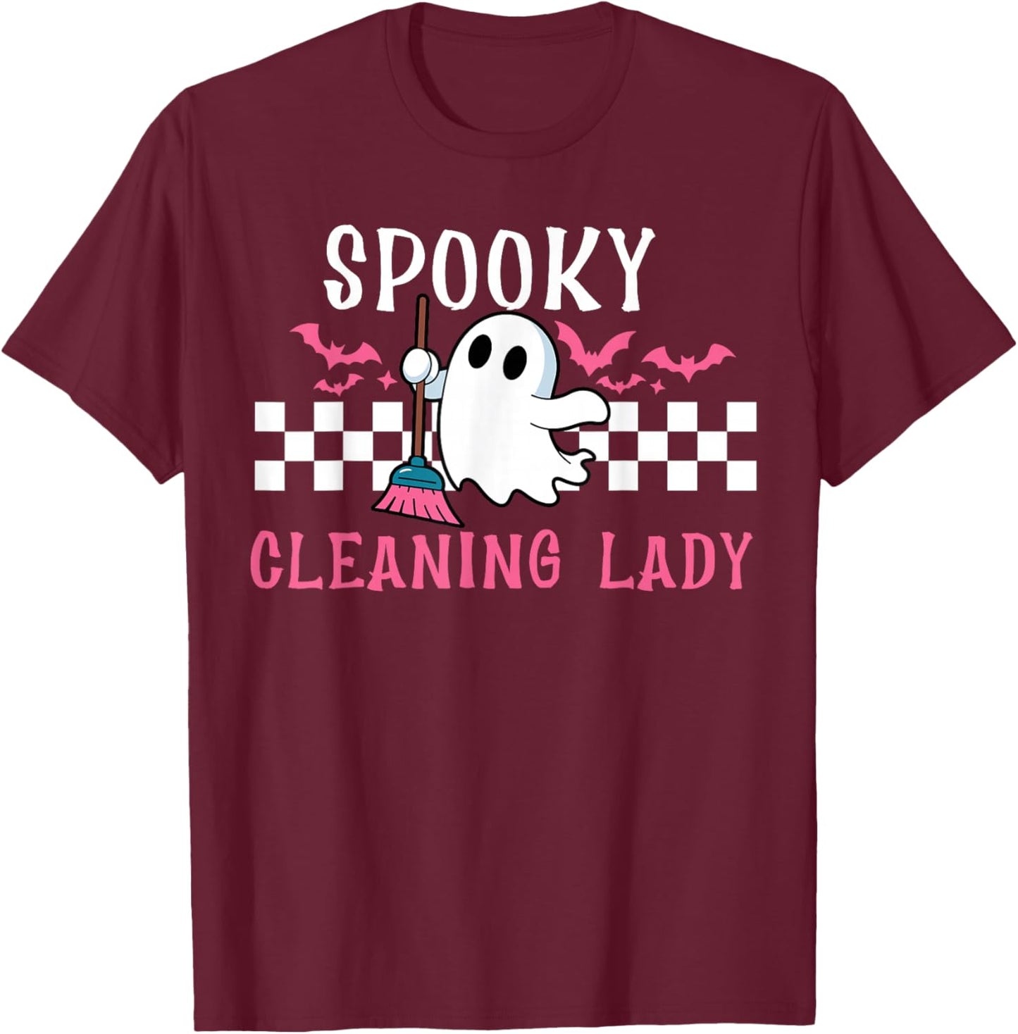 Spooky Cleaning Lady Halloween Housekeeping Cleaner T-Shirt - T-Shirt | Maroon