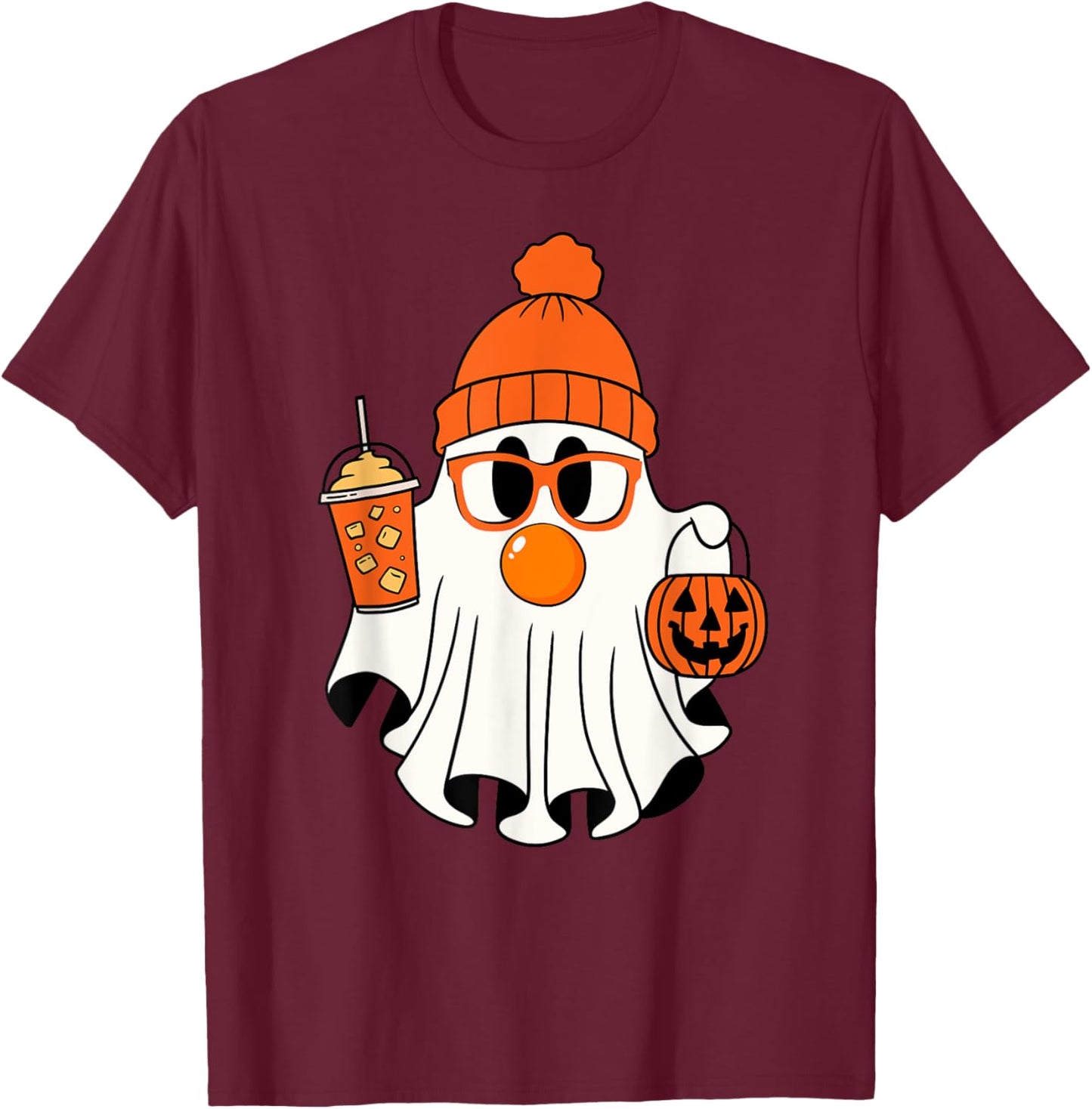 Funny Ghost Blowing Orange Bubble Gum Halloween Costume T-Shirt - T-Shirt | Maroon