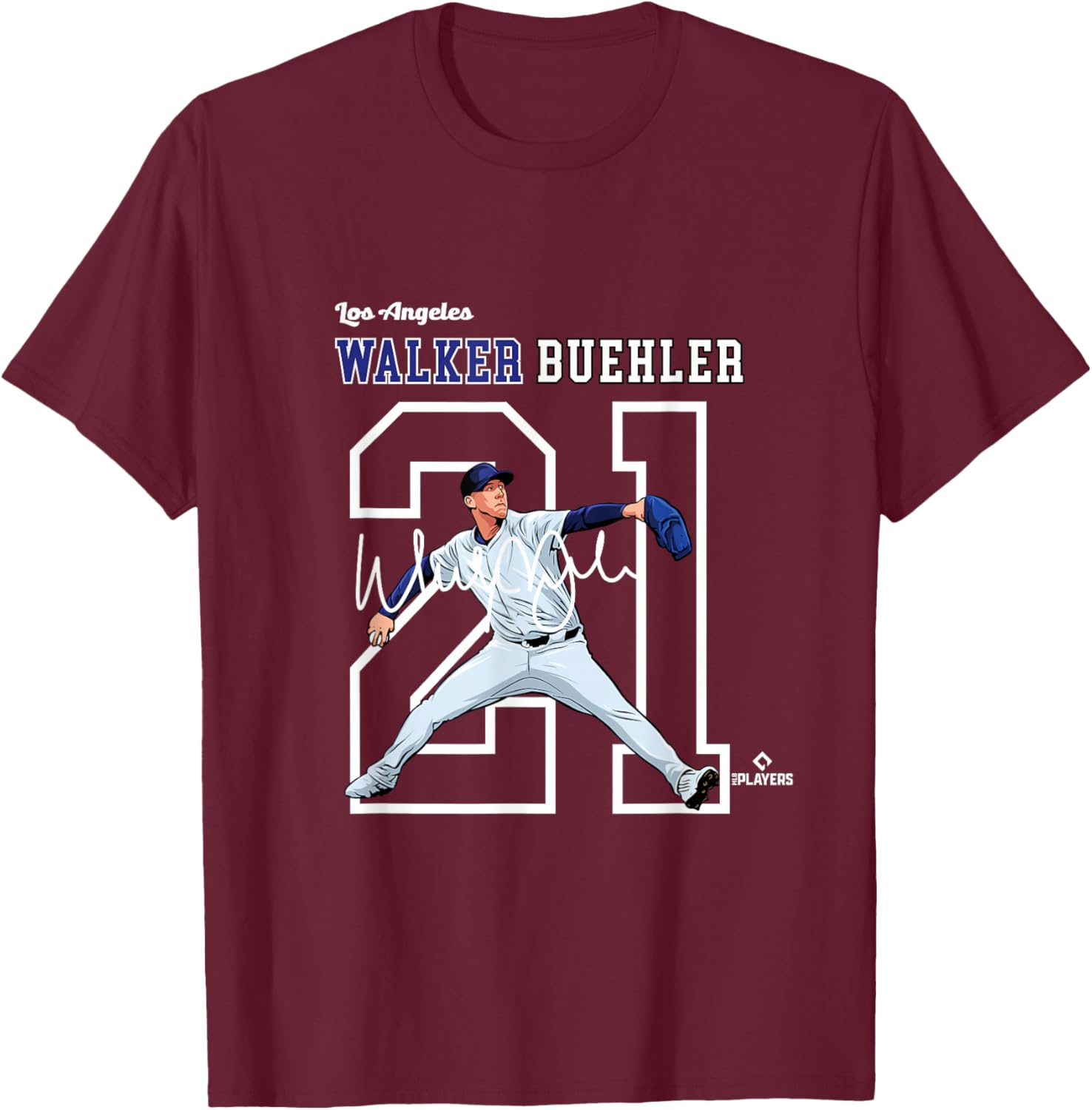 Walker Buehler | Los Angeles Baseball Players | MLBWBR3004 T-Shirt - T-Shirt | Maroon
