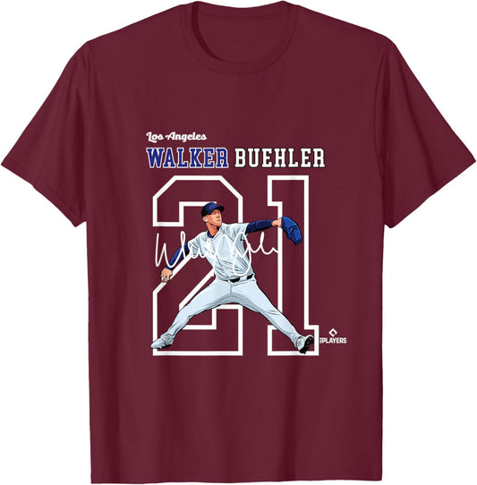 Walker Buehler | Los Angeles Baseball Players | MLBWBR3004 T-Shirt - T-Shirt | Maroon