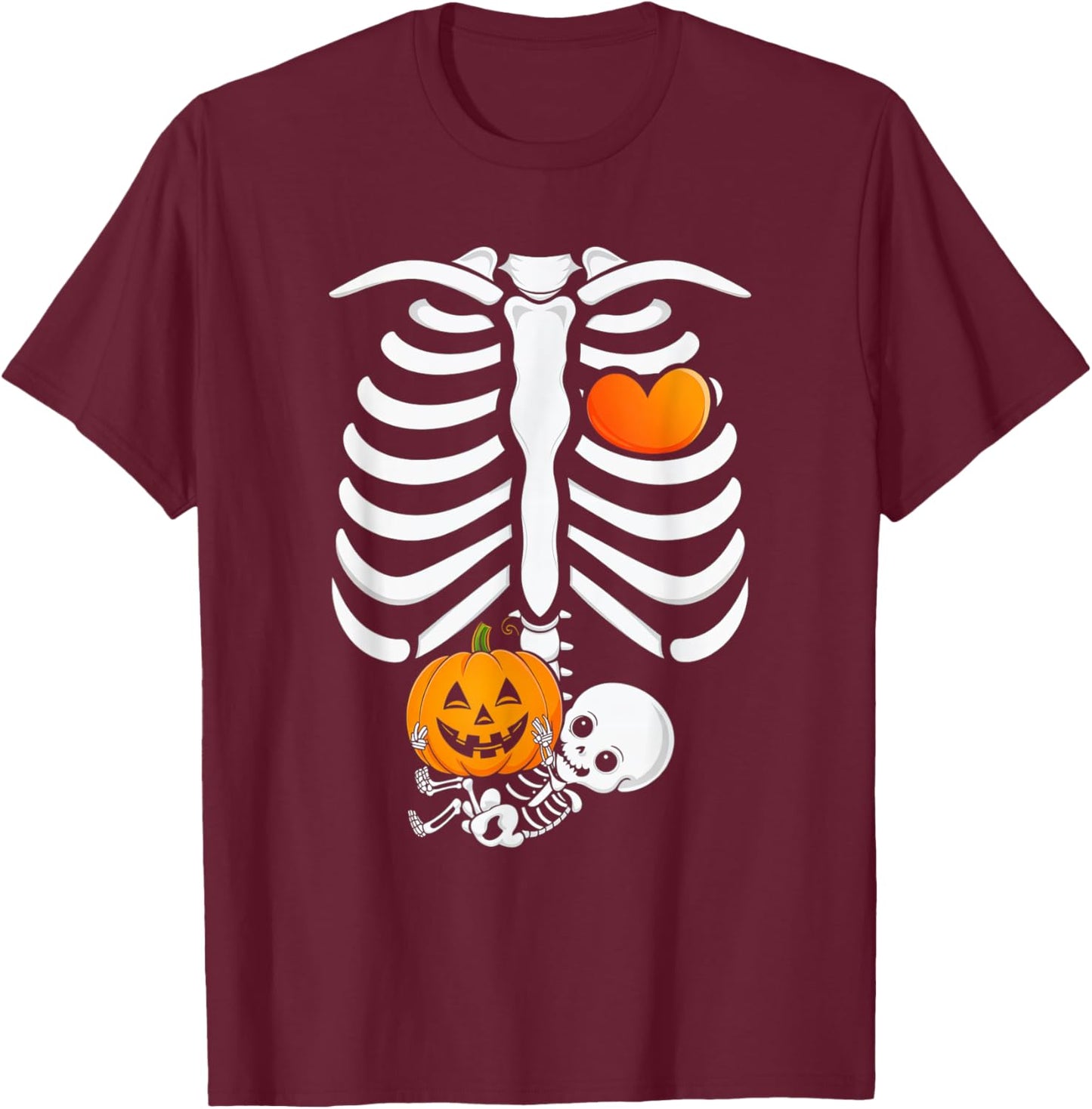 Pregnant Skeleton Halloween Mommy Baby Announcement T-Shirt - T-Shirt | Maroon