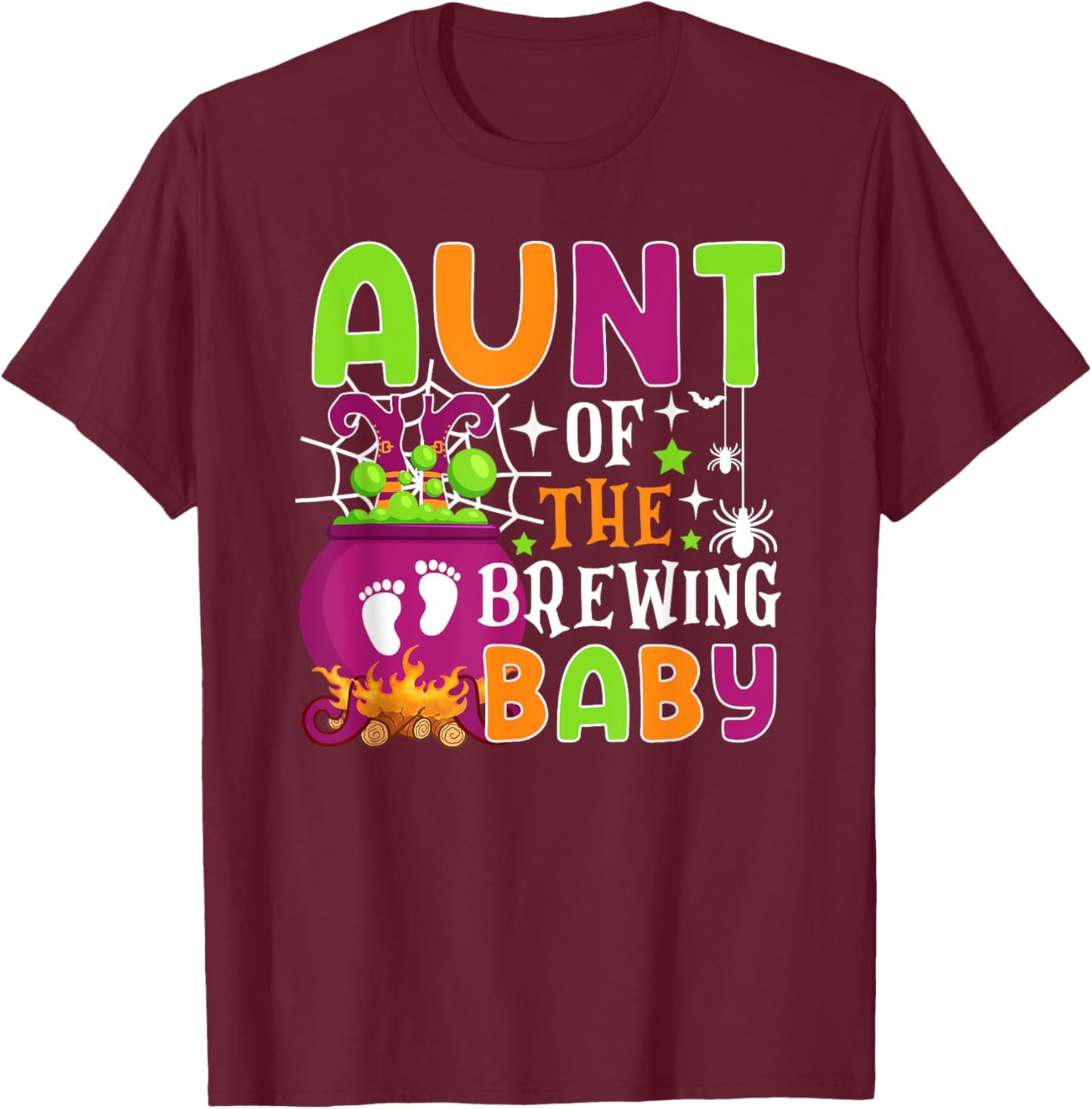 Aunt of Brewing Baby Halloween Theme Baby Shower Spooky T-Shirt - T-Shirt | Maroon