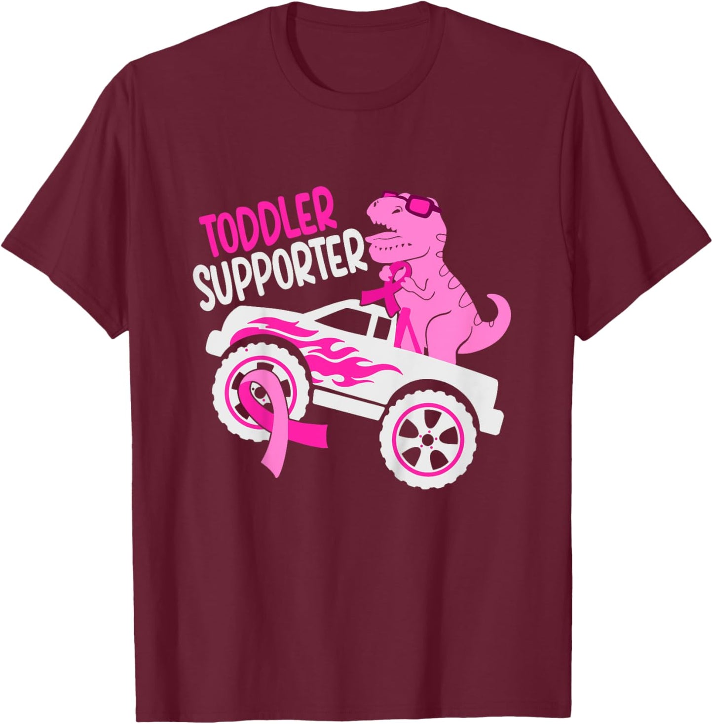 Kids Toddler Supporter T-Rex Kids Breast Cancer Awareness Boys T-Shirt - T-Shirt | Maroon
