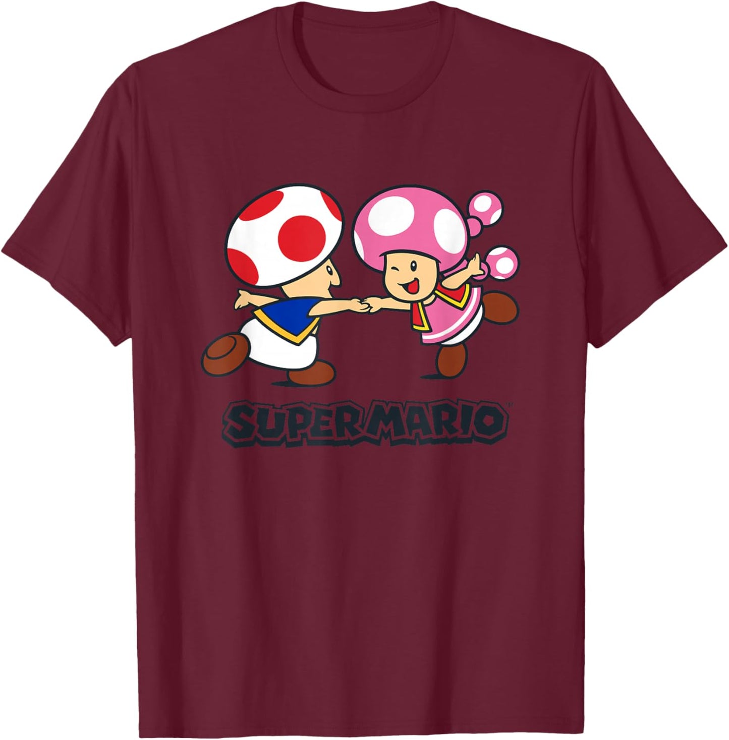 Super Mario Bros Happy Toads Classic Nintendo Duo T-Shirt - T-Shirt | Maroon