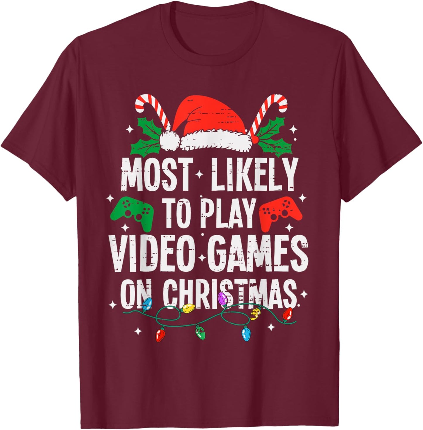 Funny Most Likely Family Christmas Pajama Outfit - -Family Christmas Video Game - Black, Small T-Shirt - T-Shirt | Maroon