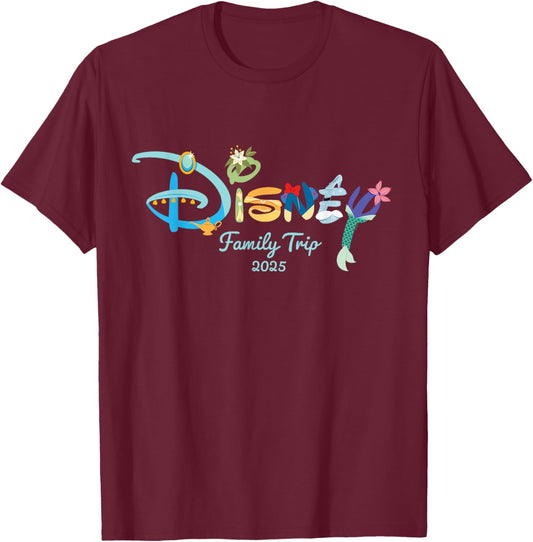Disney Princess Letters Logo Family Trip Matching 2025 T-Shirt - T-Shirt | Maroon