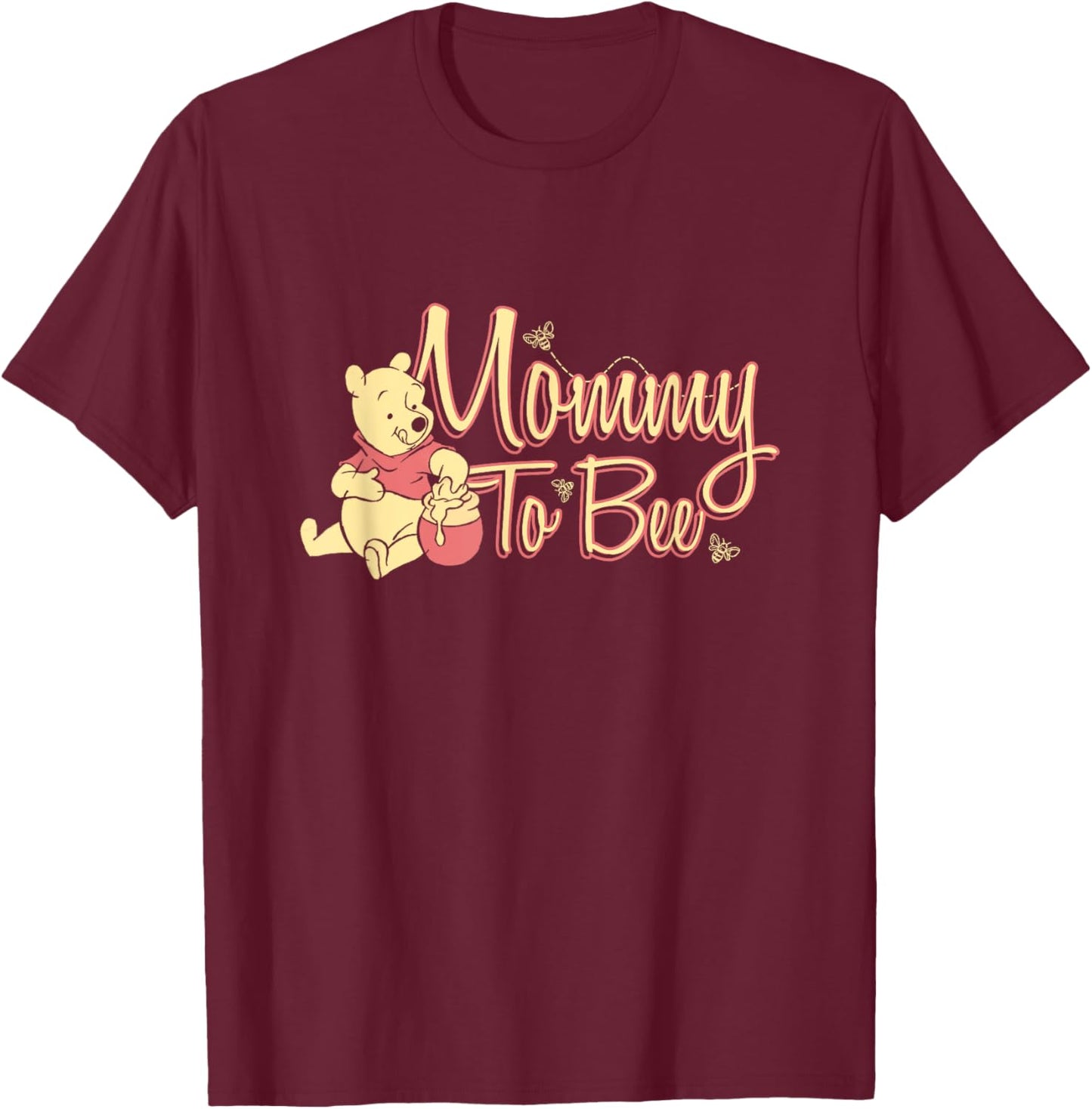 Disney Winnie the Pooh Mommy To Bee Cute Pooh Chets Logo T-Shirt - T-Shirt | Maroon