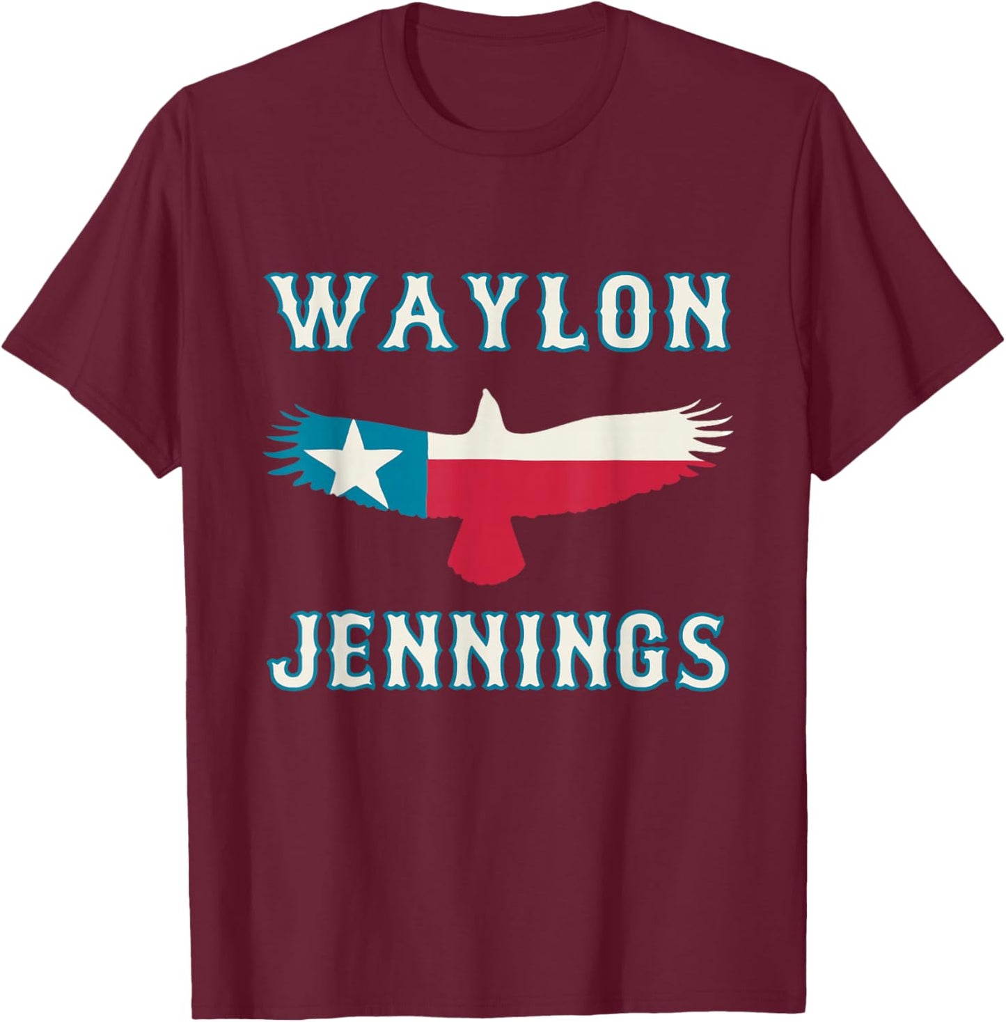 Waylon Jennings - Official Merchandise - Texas Eagle T-Shirt - T-Shirt | Maroon