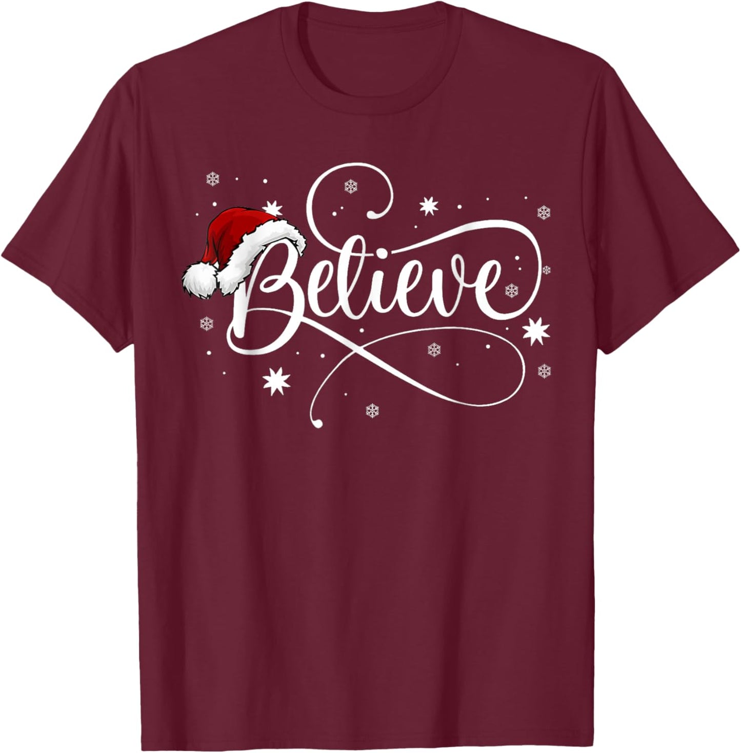 Christmas Shirt - Believe Santa Claus Believe Christmas Kids T-Shirt - T-Shirt | Maroon