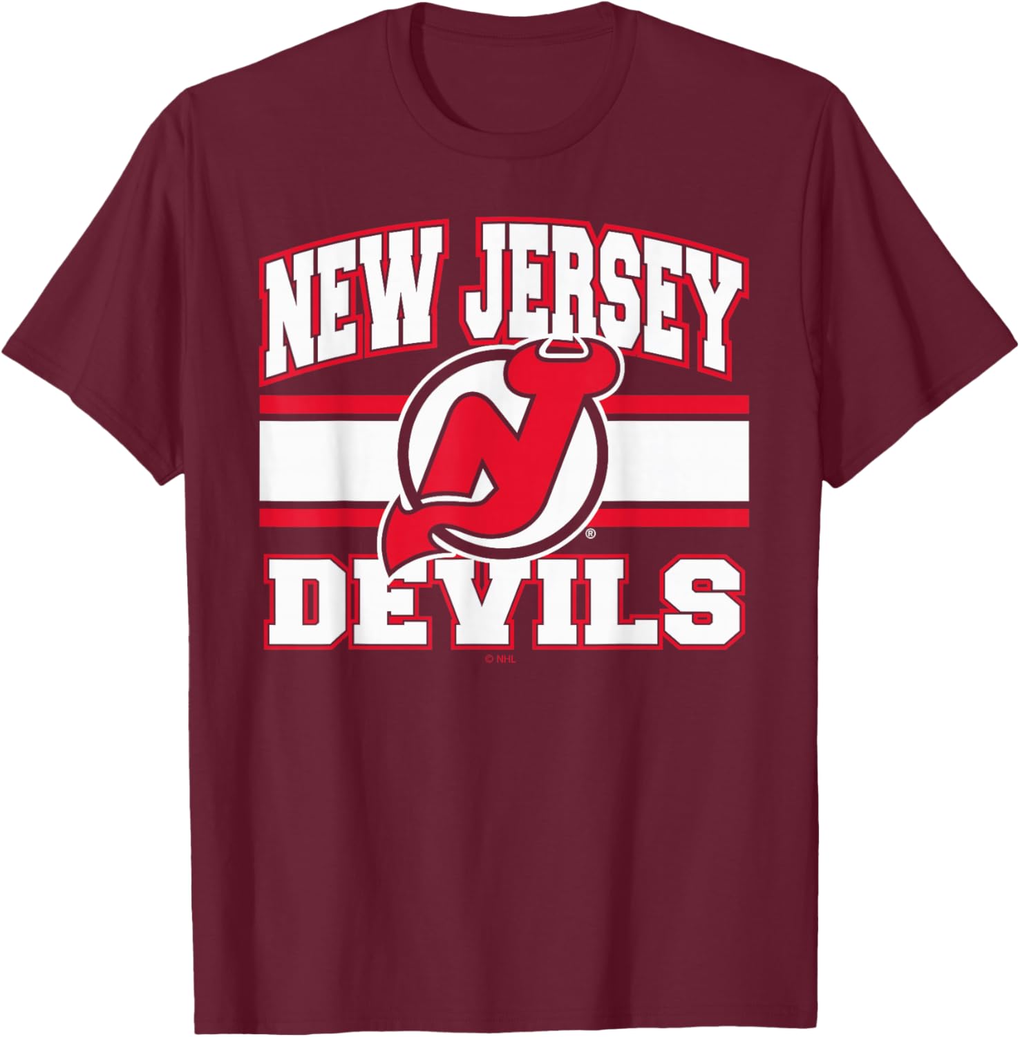 New Jersey Devils Stripe Black Officially Licensed T-Shirt - T-Shirt | Maroon