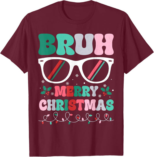 Bruh Christmas Boys Teens Kids Funny Xmas Merry Christmas T-Shirt - T-Shirt | Maroon