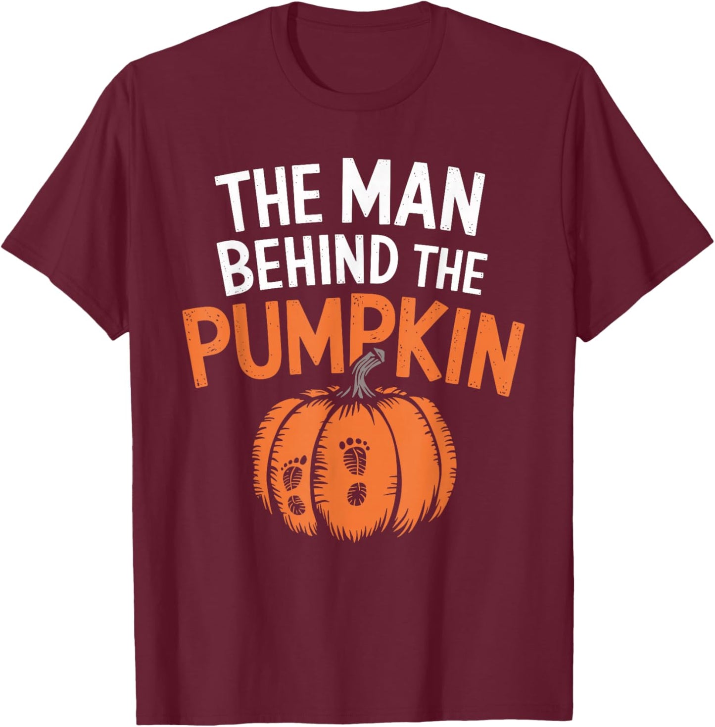 Man Behind The Pumpkin Halloween Pregnancy T-Shirt - T-Shirt | Maroon