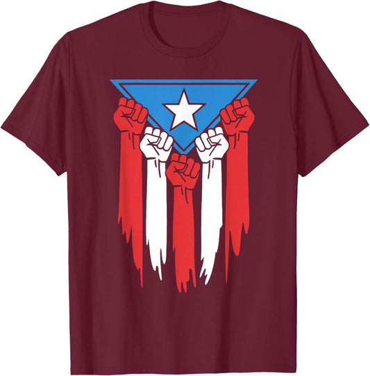 Boricua Puerto Rico PR Flag Puerto Rican Fist Hand Heritage T-Shirt - T-Shirt | Maroon