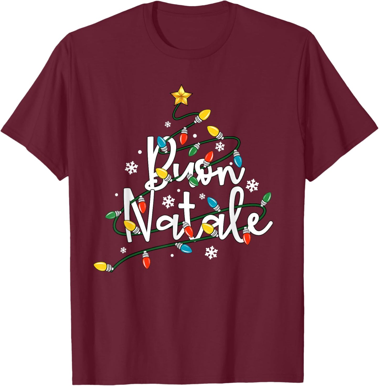 Buon Natale Italian Family Merry Christmas Tree Lights T-Shirt - T-Shirt | Maroon