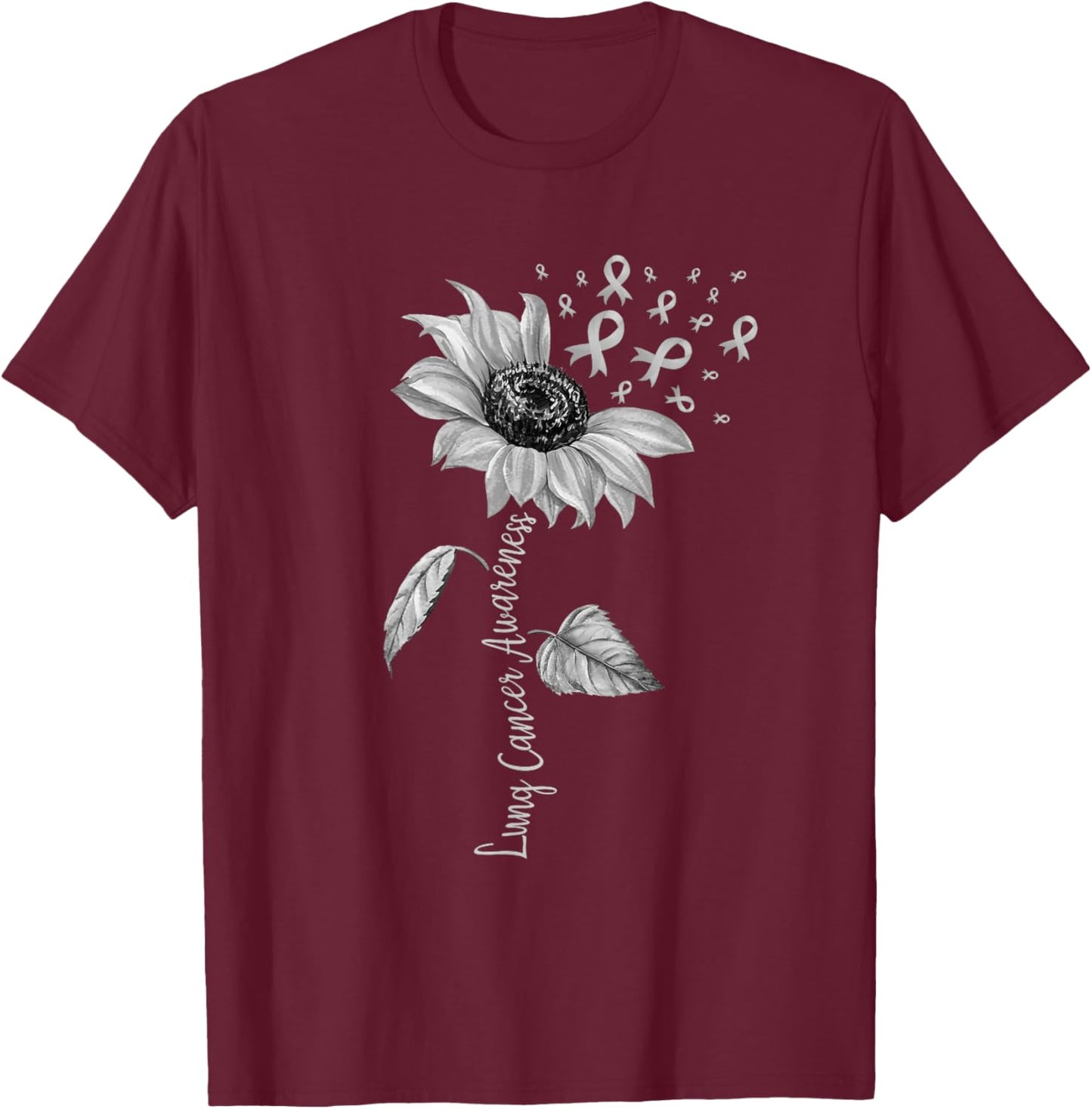 Lung Cancer Awareness Sunflower White Ribbon Girls T-Shirt - T-Shirt | Maroon