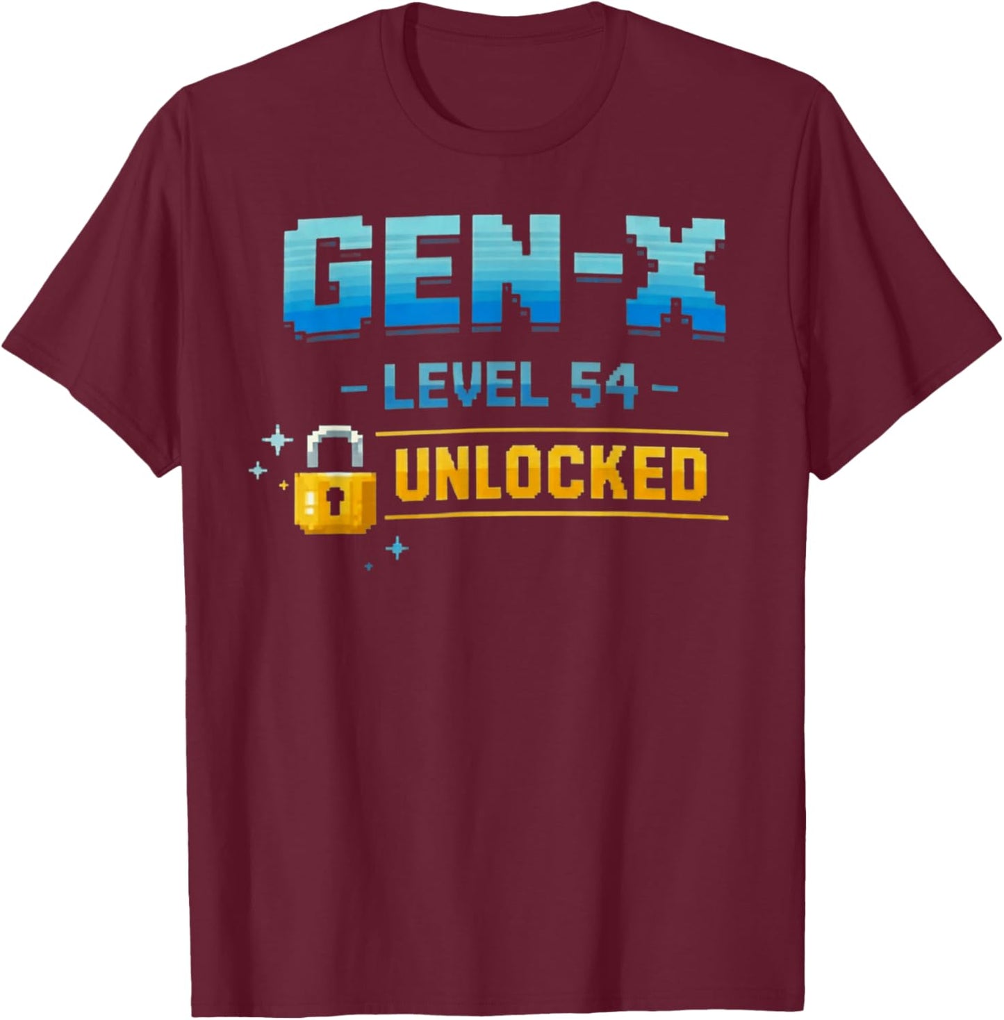 Gen X, Level 54 Unlocked Retro Gamer Vintage Birthday T-Shirt - T-Shirt | Maroon