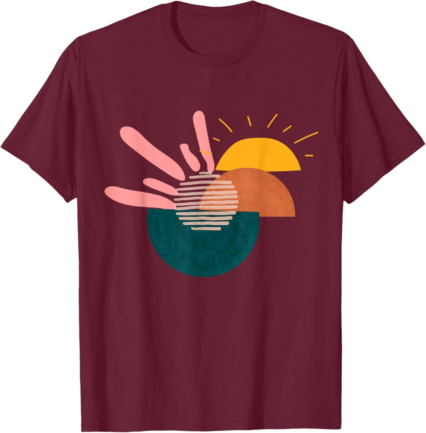 Funny Geometric sunset Abstract Artwork painting Lover T-Shirt - T-Shirt | Maroon