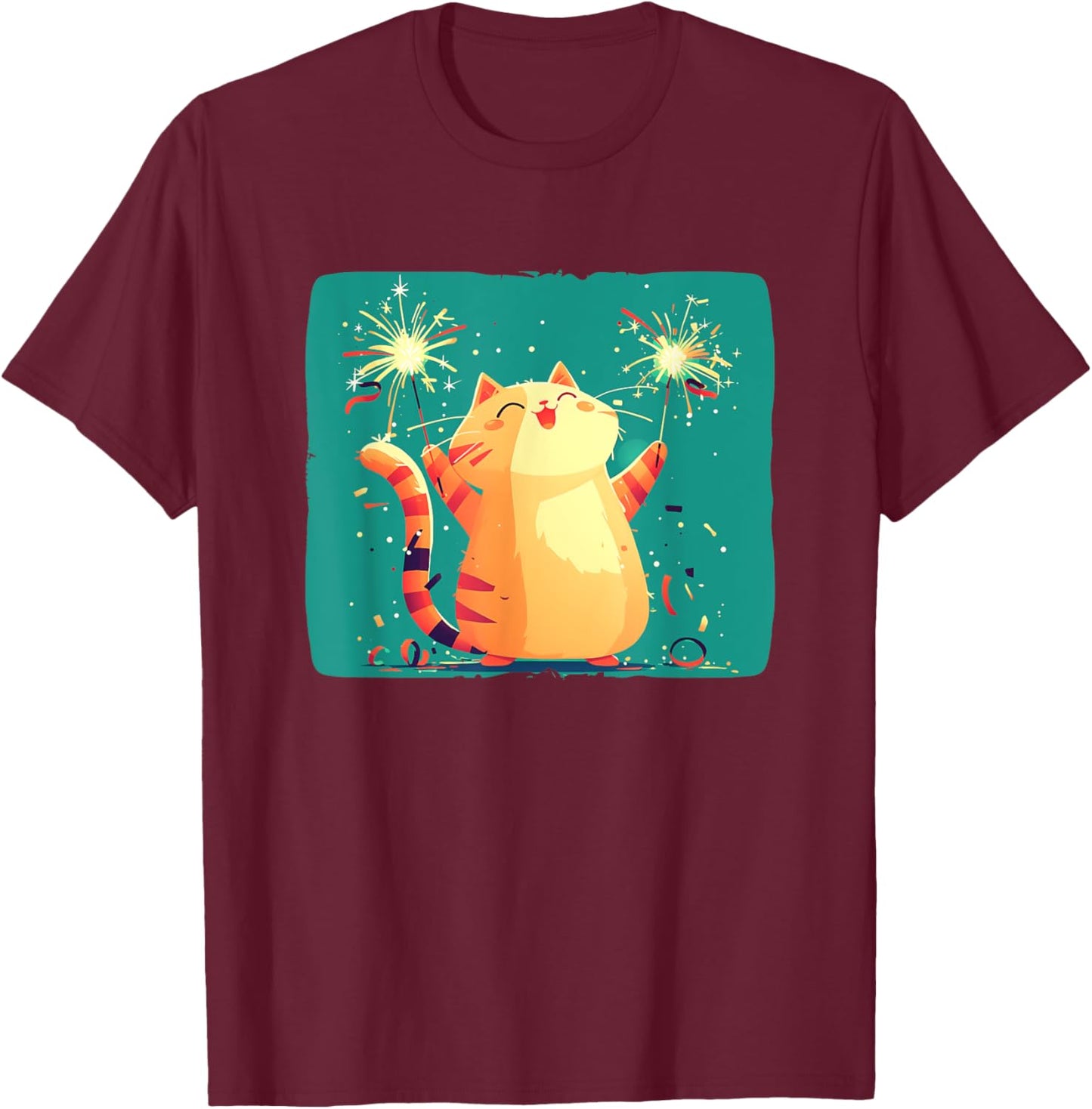 Happy New Year Cat Costume for a Fun Start T-Shirt - T-Shirt | Maroon