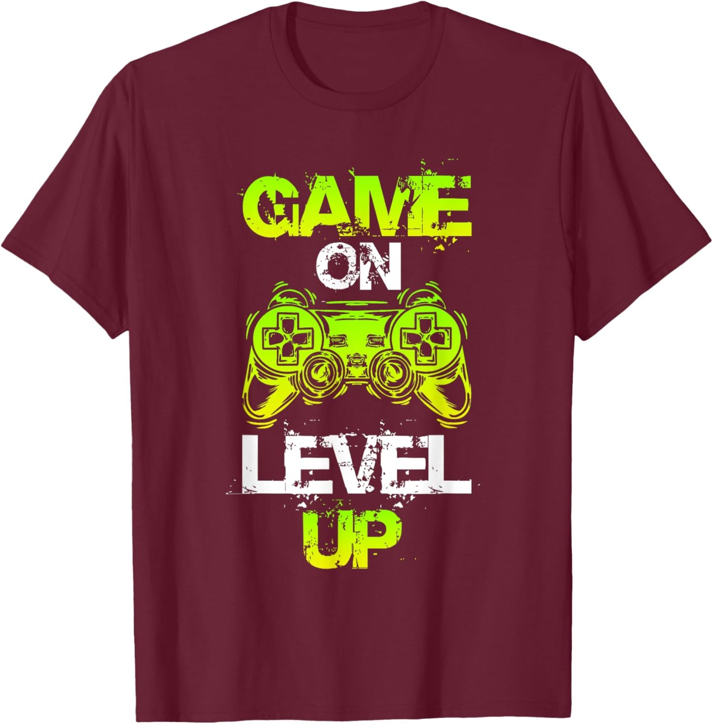 Gaming Apparel GAME ON LEVEL UP Gaming - -Adults, -Kids - Black - Small - Short Sleeve T-Shirt - T-Shirt | Maroon
