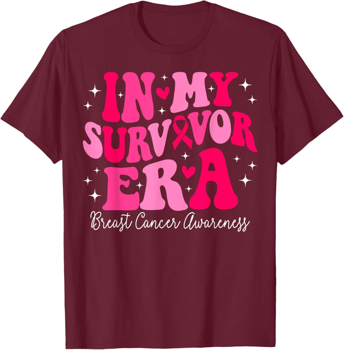 In My Survivor Era Retro Groovy Breast Cancer Awareness T-Shirt - T-Shirt | Maroon