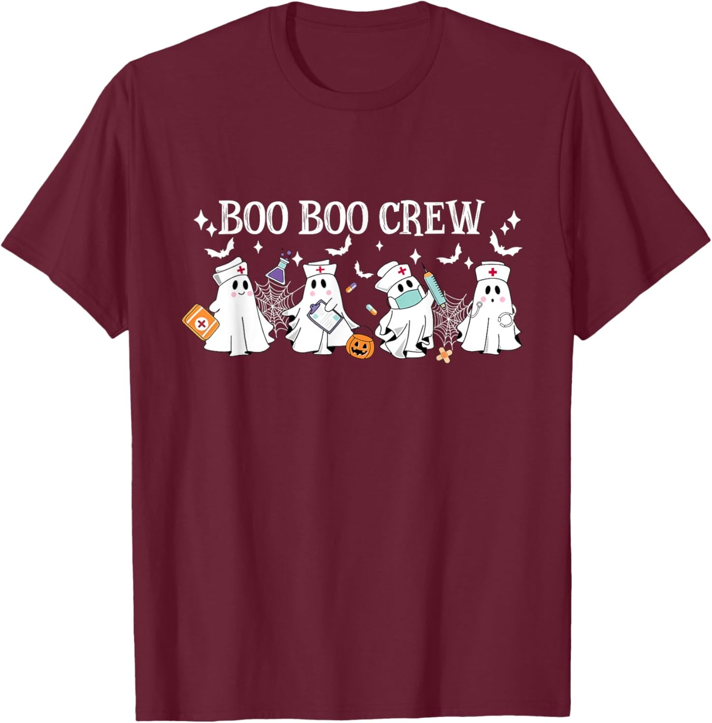 Boo Boo Crew Nurse Ghost Nursing Halloween Spooky Nurse T-Shirt - T-Shirt | Maroon