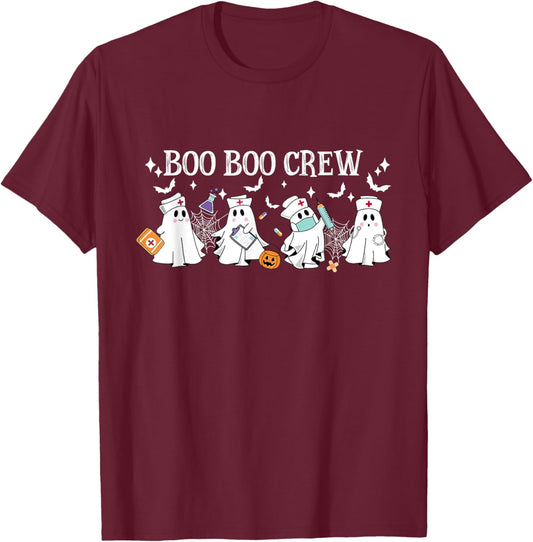 Boo Boo Crew Nurse Ghost Nursing Halloween Spooky Nurse T-Shirt - T-Shirt | Maroon