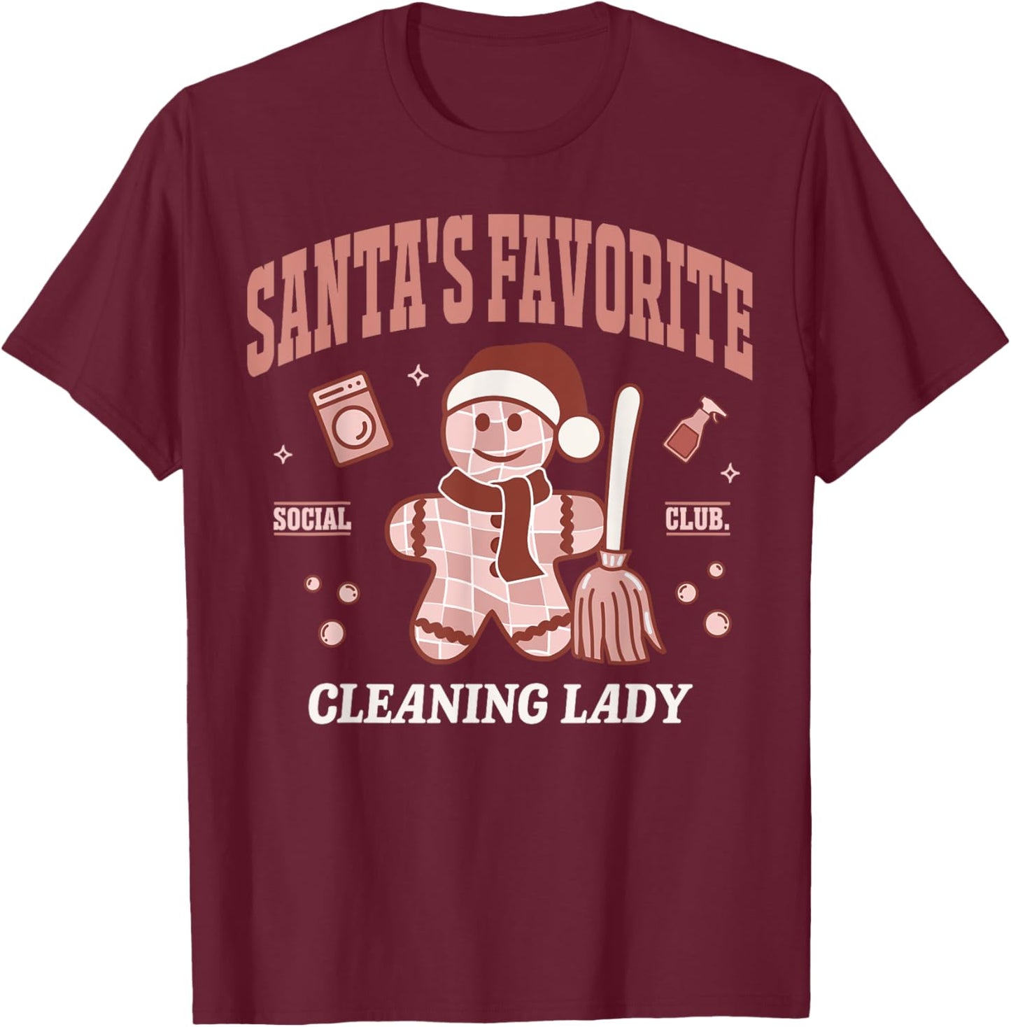 Santa's Favorite Cleaning Lady Christmas Retro Housekeeper T-Shirt - T-Shirt | Maroon