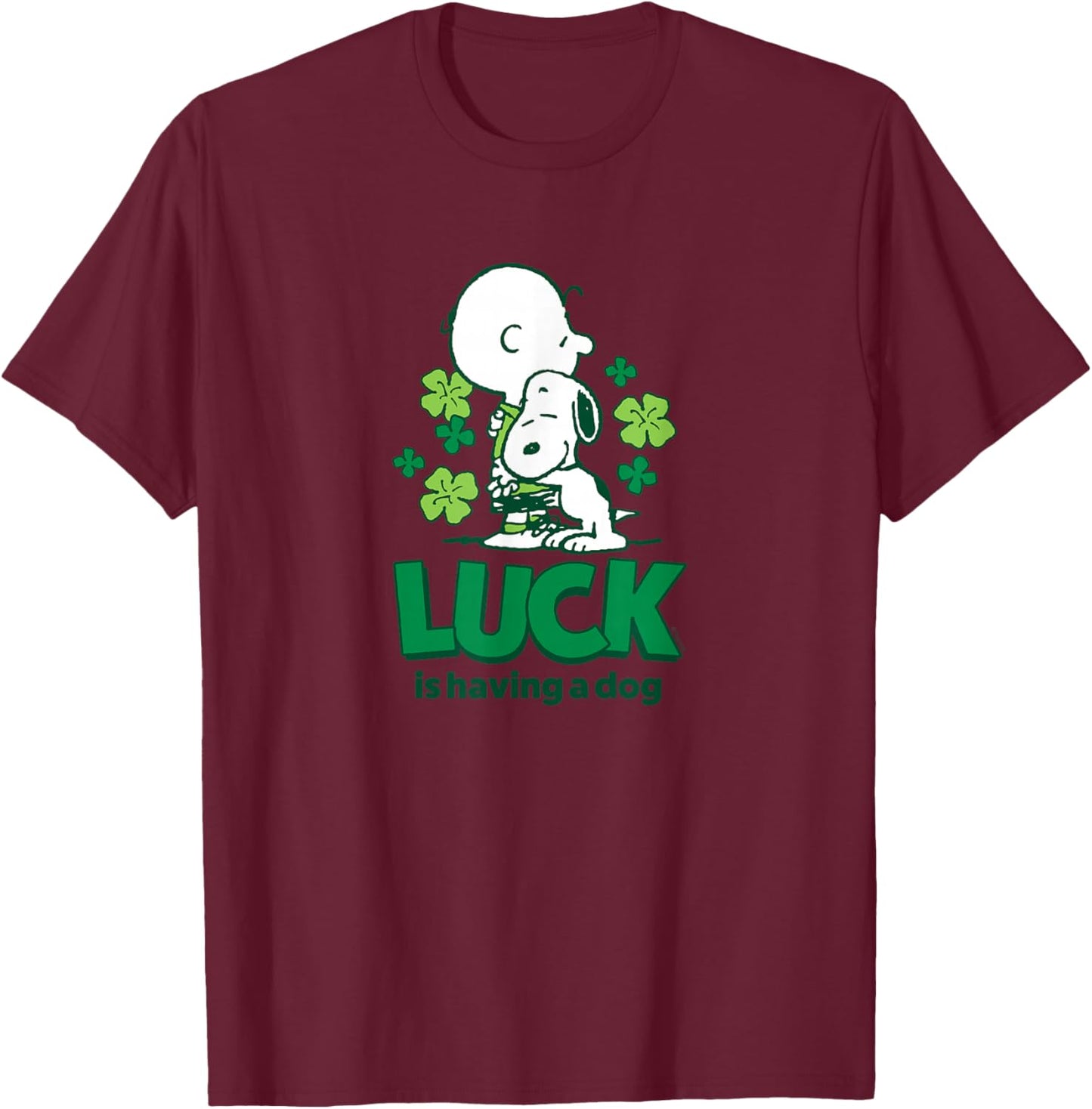 Peanuts - Charlie and Snoopy St. Patrick's Day Lucky Hug T-Shirt - T-Shirt | Maroon