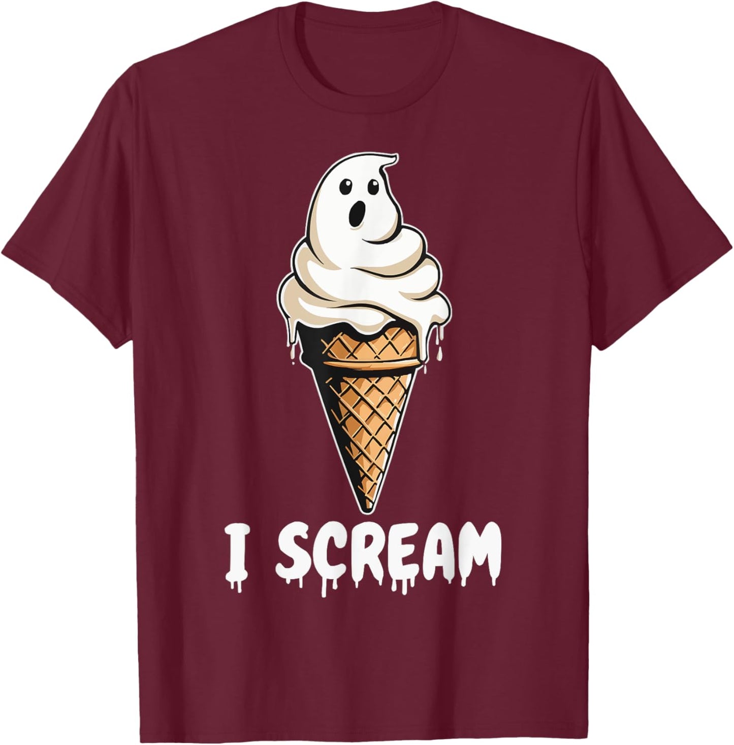 Funny Cute Ice Cream Ghost I Scream Halloween Party Costume T-Shirt - T-Shirt | Maroon