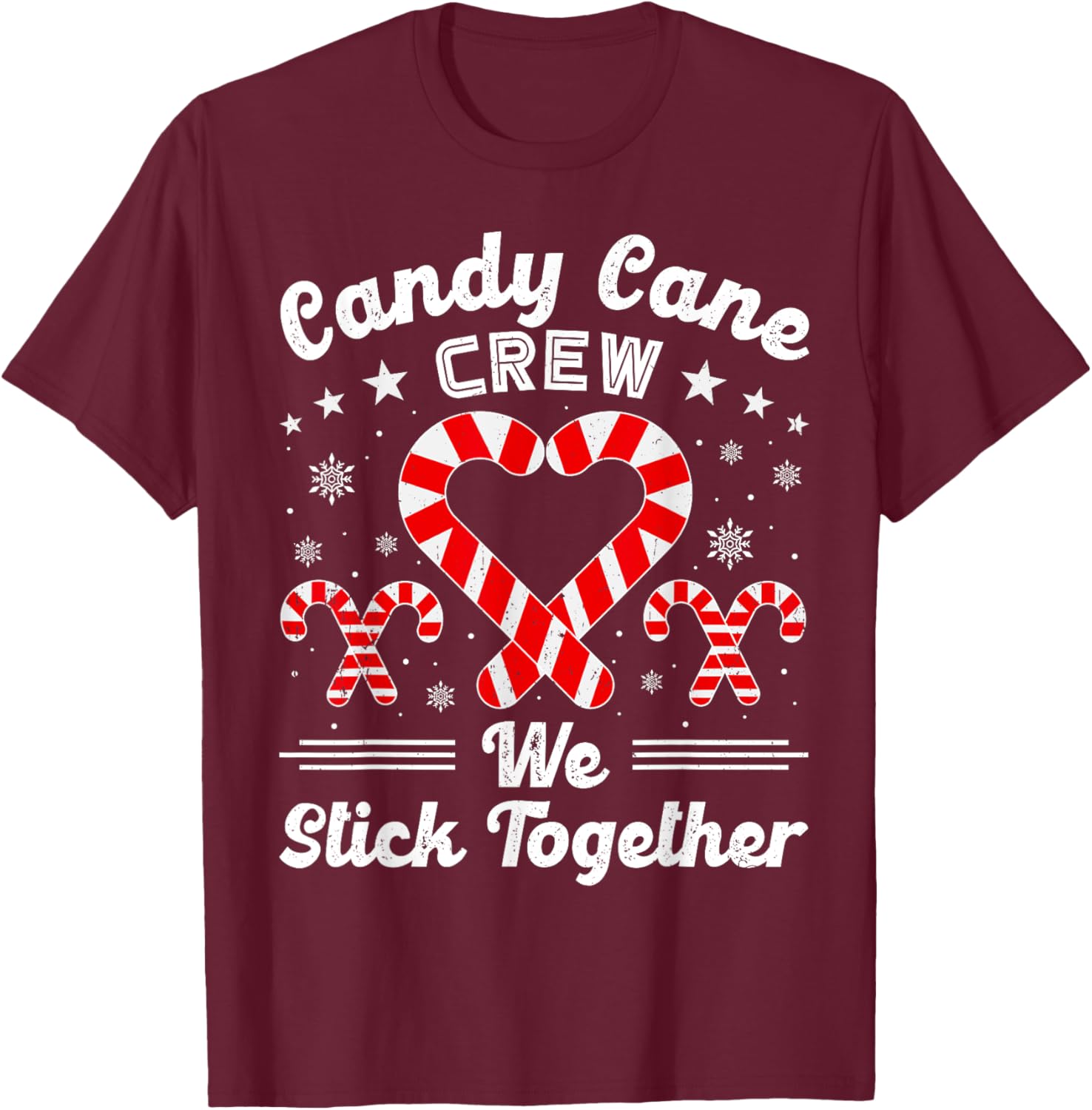 Christmas Candy Cane Heart Crew Family Matching Pajamas T-Shirt - T-Shirt | Maroon