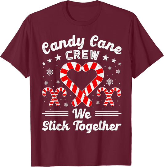 Christmas Candy Cane Heart Crew Family Matching Pajamas T-Shirt - T-Shirt | Maroon