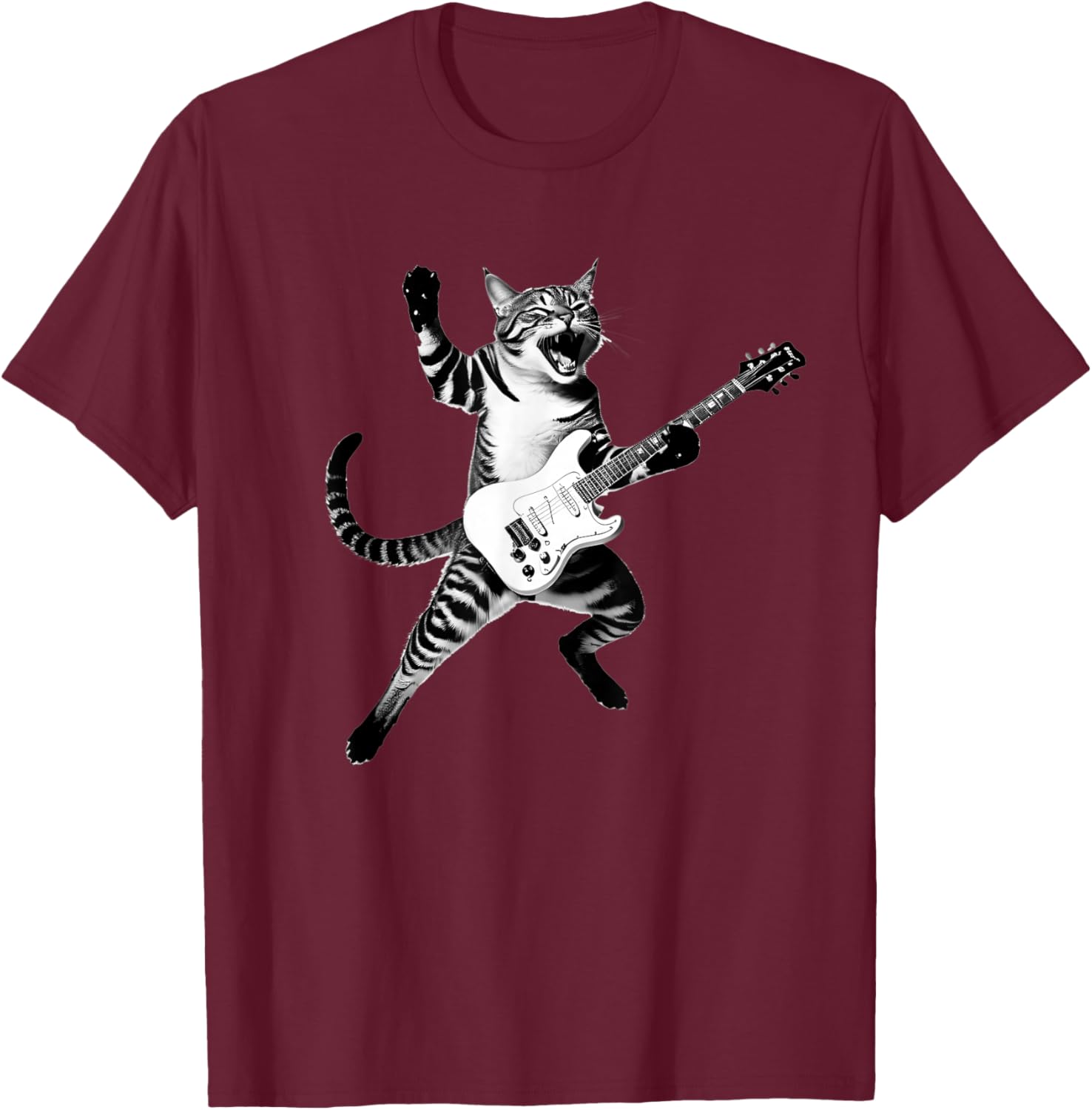 Cat Playing Guitar Rock and Roll Band Men Women Kids T-Shirt - T-Shirt | Maroon