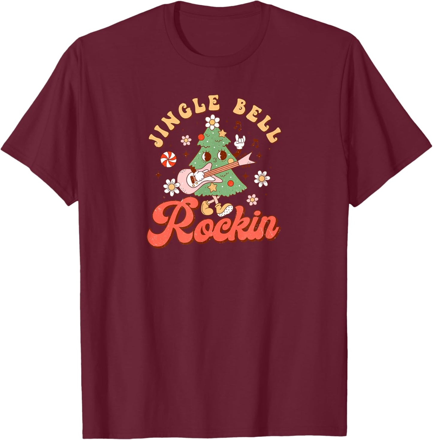 Christmas Winter F4NT4STIC Jingle Bell Rockin Black Christmas , -Adults & -Kids, Short Sleeve, , Small T-Shirt - T-Shirt | Maroon