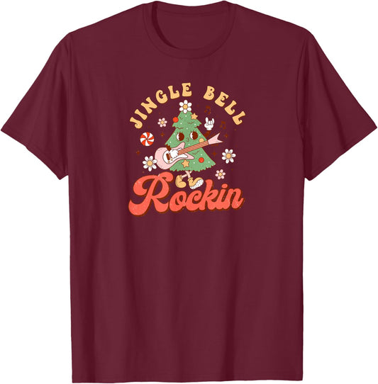 Christmas Winter F4NT4STIC Jingle Bell Rockin Black Christmas , -Adults & -Kids, Short Sleeve, , Small T-Shirt - T-Shirt | Maroon