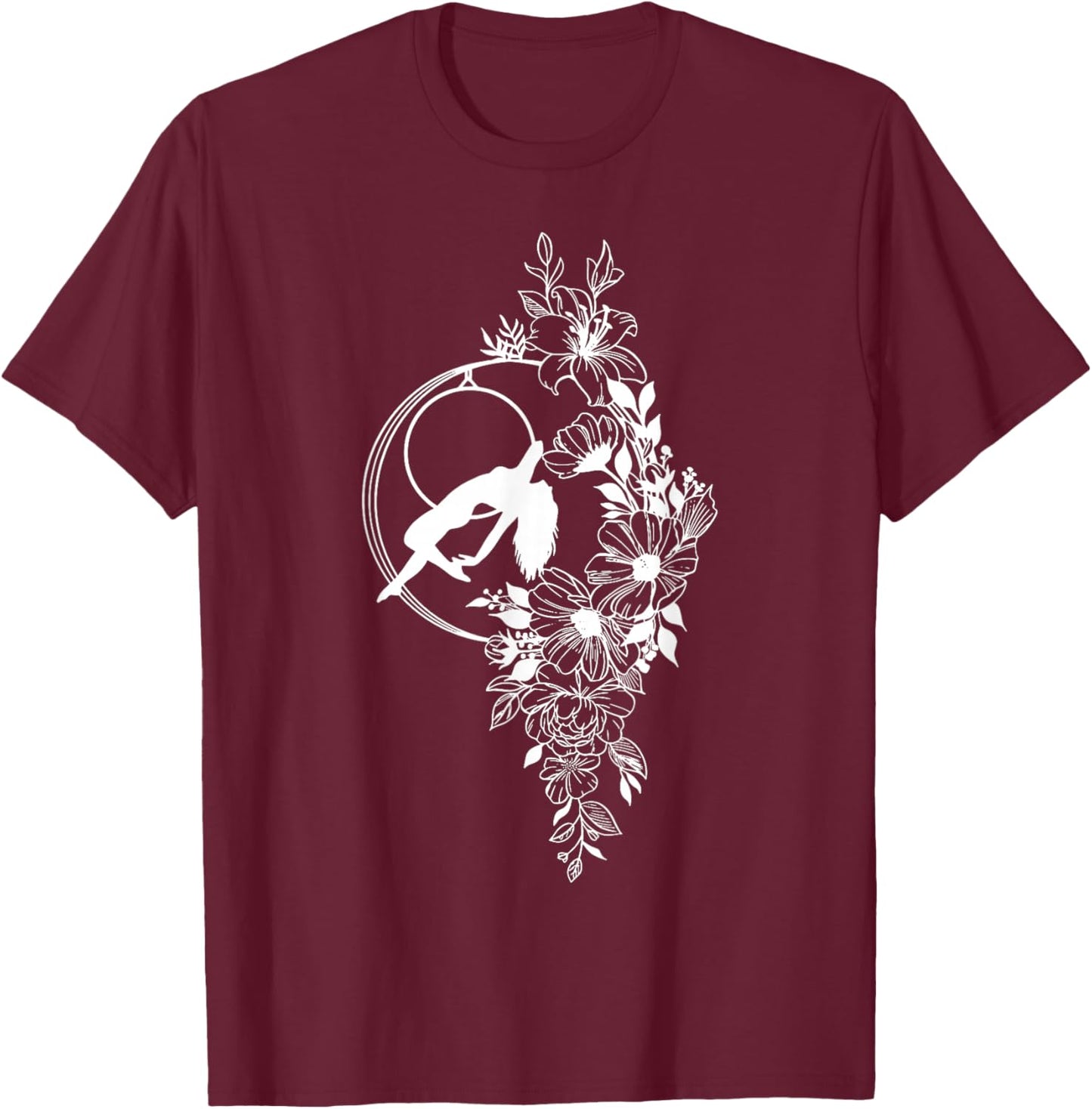 Retro Aerial Hoop Floral Hoop Women Dancer Aerial Acrobatics T-Shirt - T-Shirt | Maroon