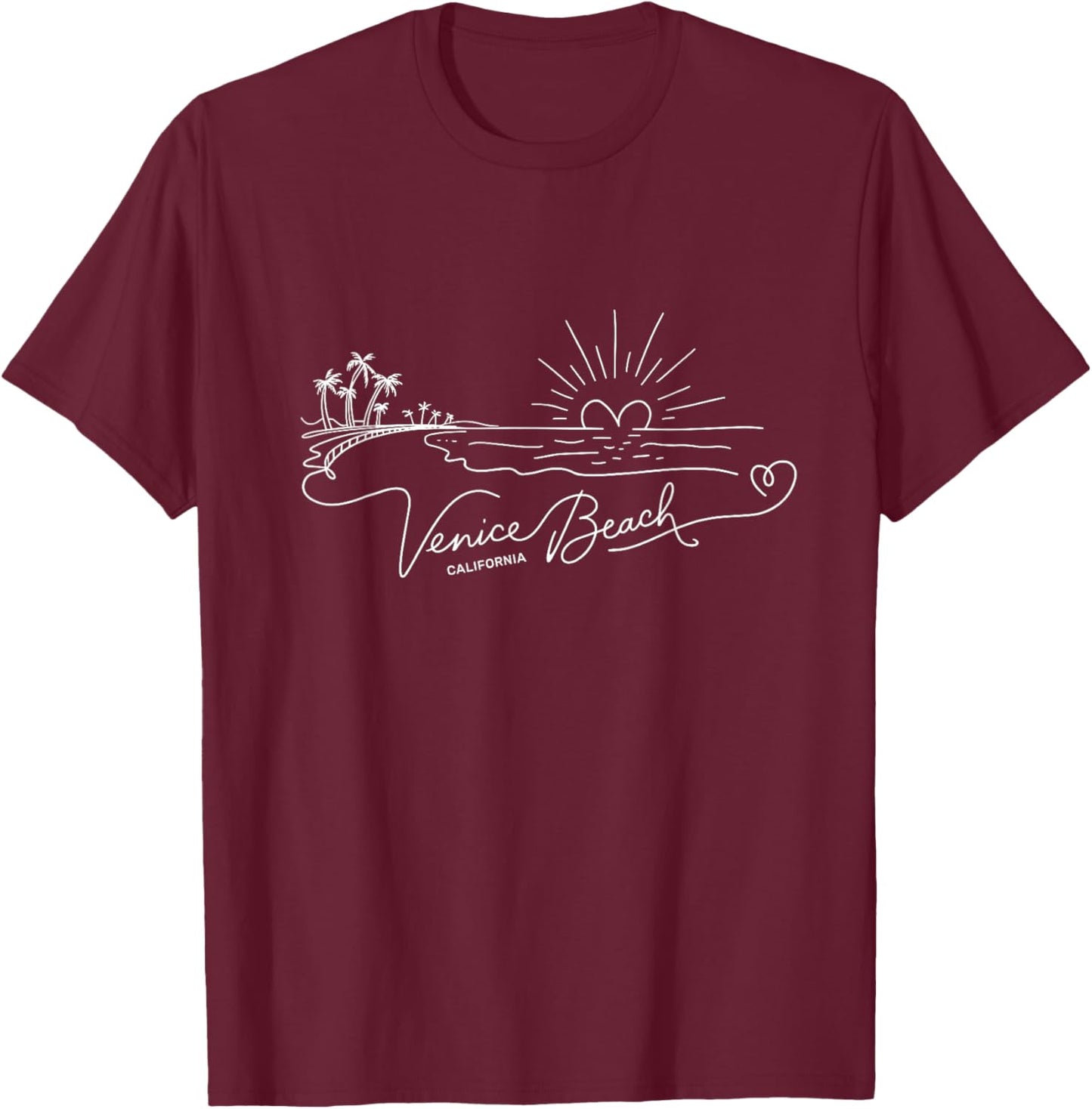 Venice Beach California Signature Heart Art - Beach Souvenir T-Shirt - T-Shirt | Maroon