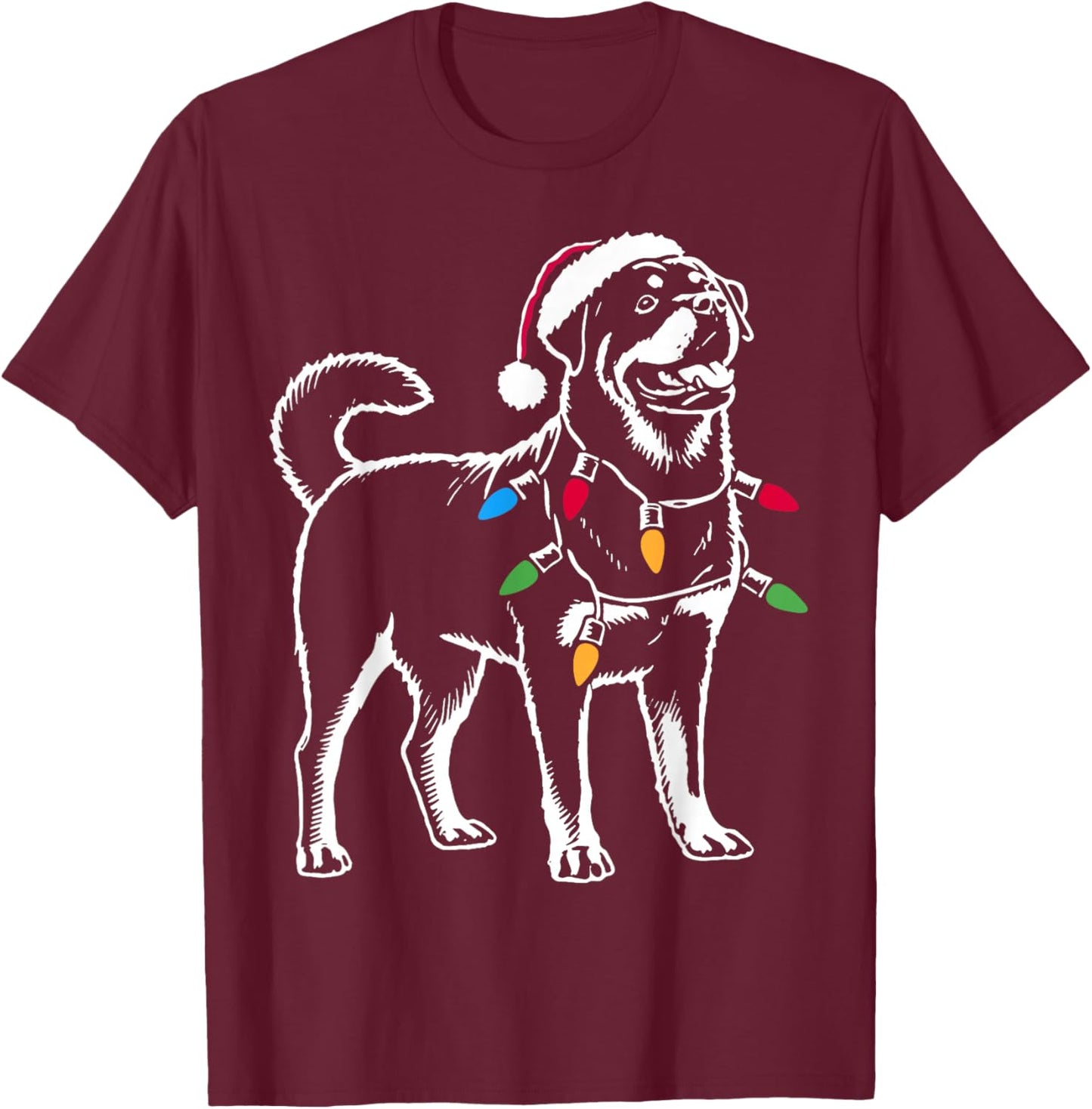 Rottie Rottweiler Christmas Lights Santa Hat Dog Lover Gifts T-Shirt - T-Shirt | Maroon