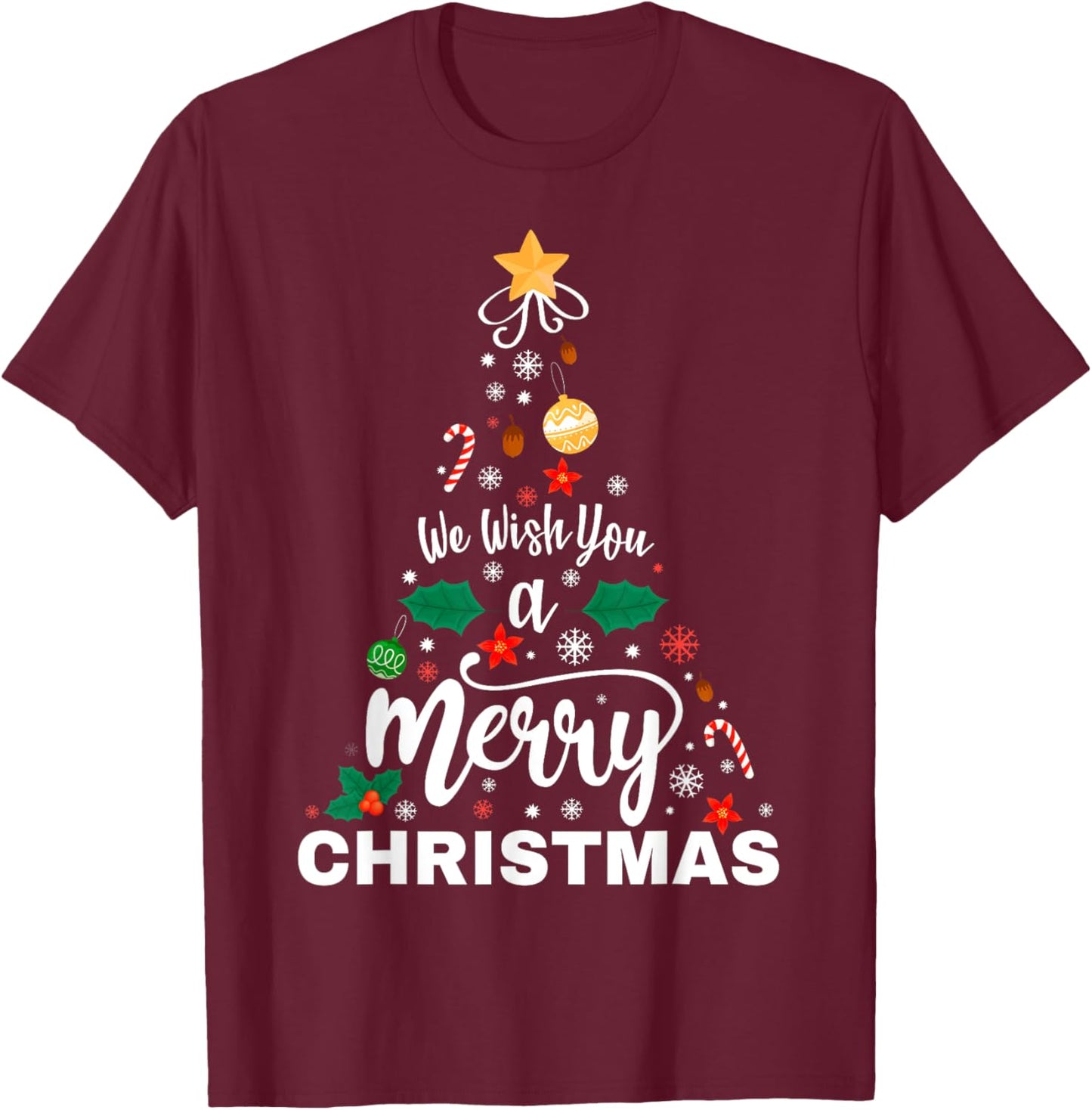 We Wish You Merry Christmas Vintage Xmas Tree Funny Holiday T-Shirt - T-Shirt | Maroon