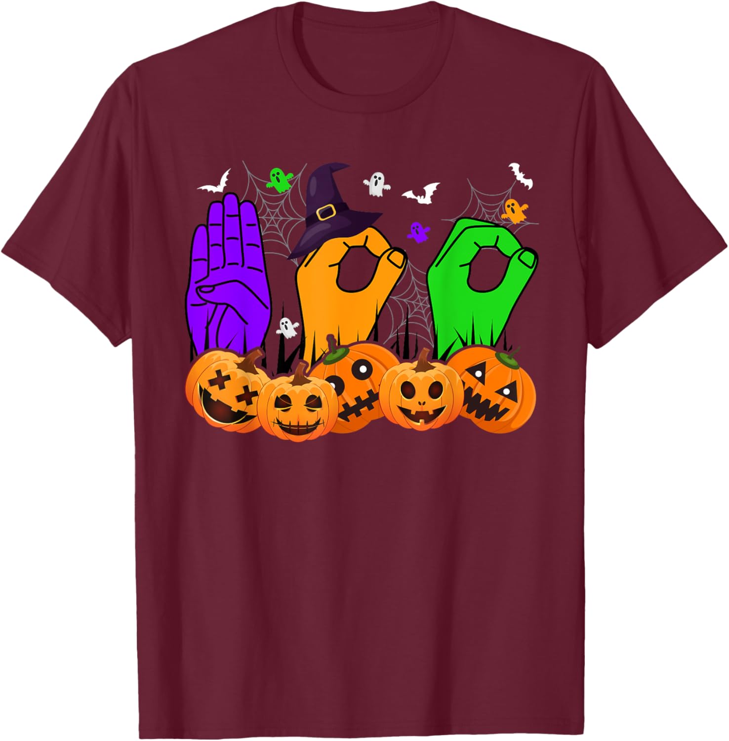 Boo Hands American Sign Language Pride ASL Halloween T-Shirt - T-Shirt | Maroon